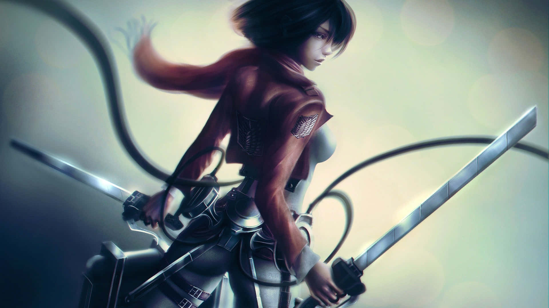 Mikasa Ackerman, red uniform, dual swords, Full HD Desktop Wallpaper