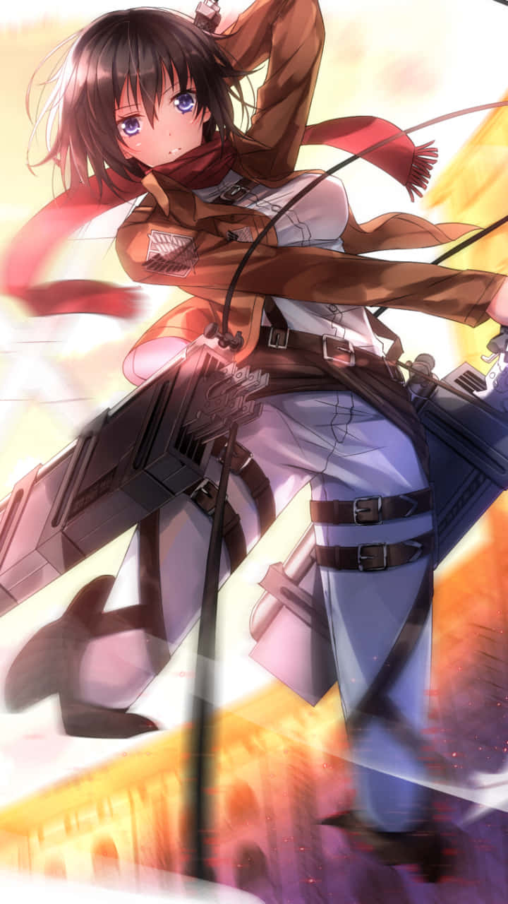 Mikasa Ackerman, brown jacket, scarf, HD Phone Wallpaper