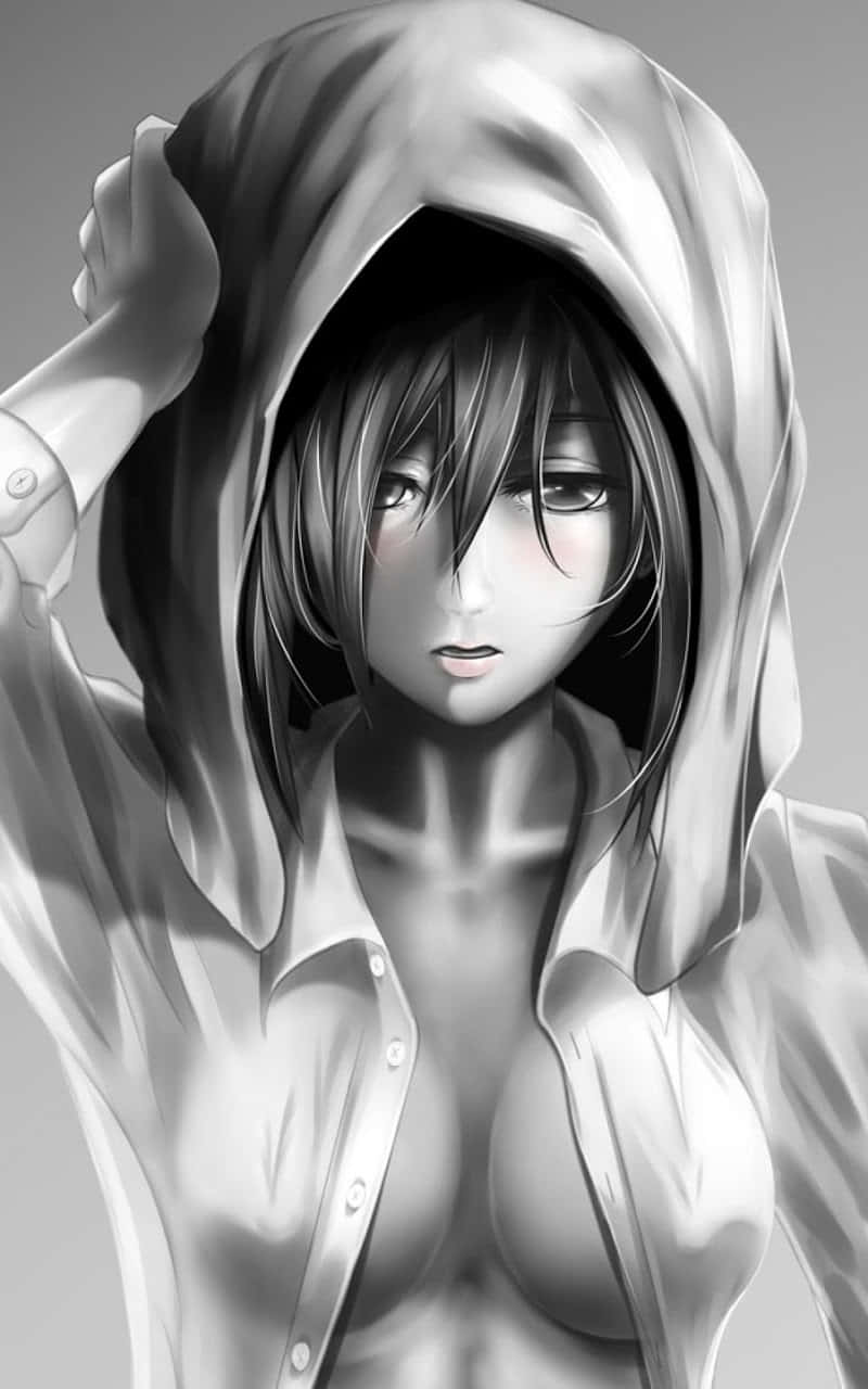 Mikasa Ackerman, anime girl, hood pulled up, HD Phone Wallpaper