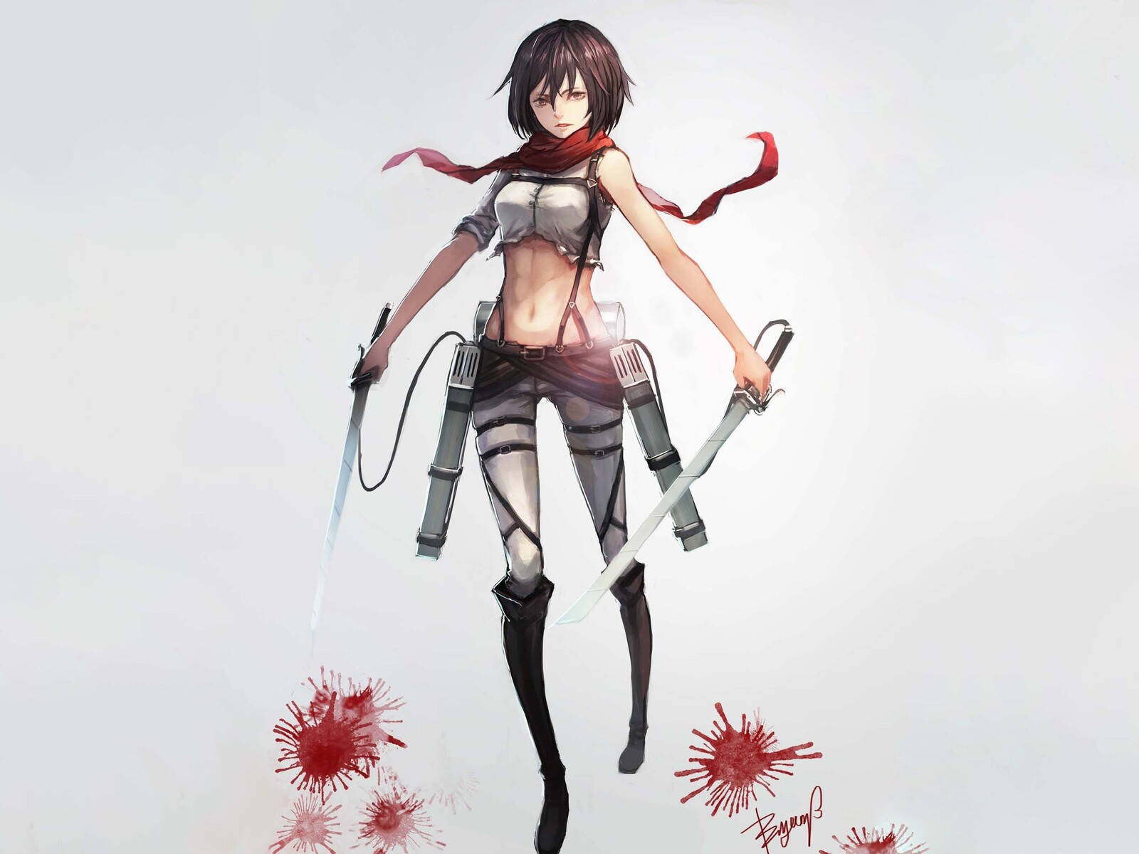 Mikasa Ackerman, cropped top, short dark hair, HD Desktop Wallpaper