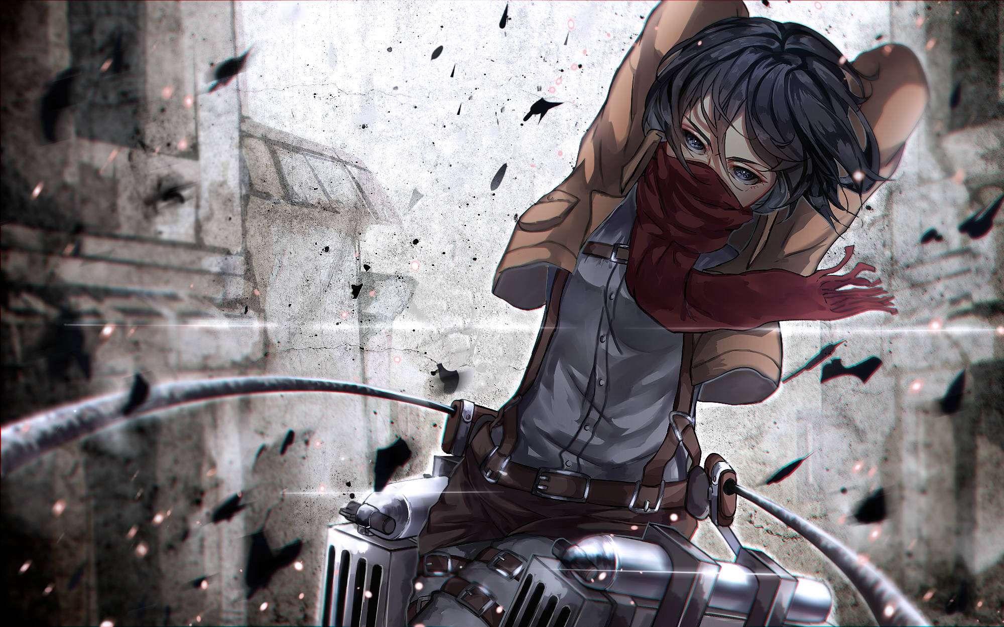 Mikasa Ackerman, red scarf, gear, Full HD Desktop Wallpaper