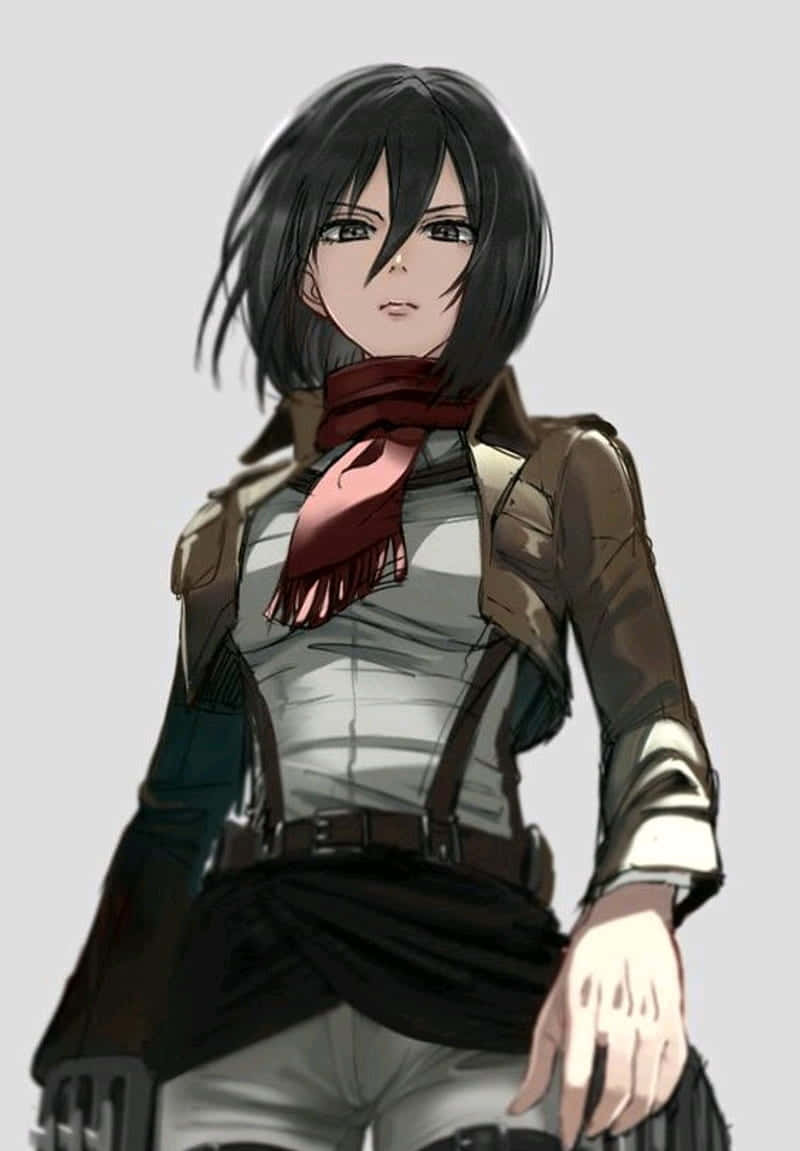 Mikasa Ackerman, short black hair, red scarf, SD Phone Wallpaper
