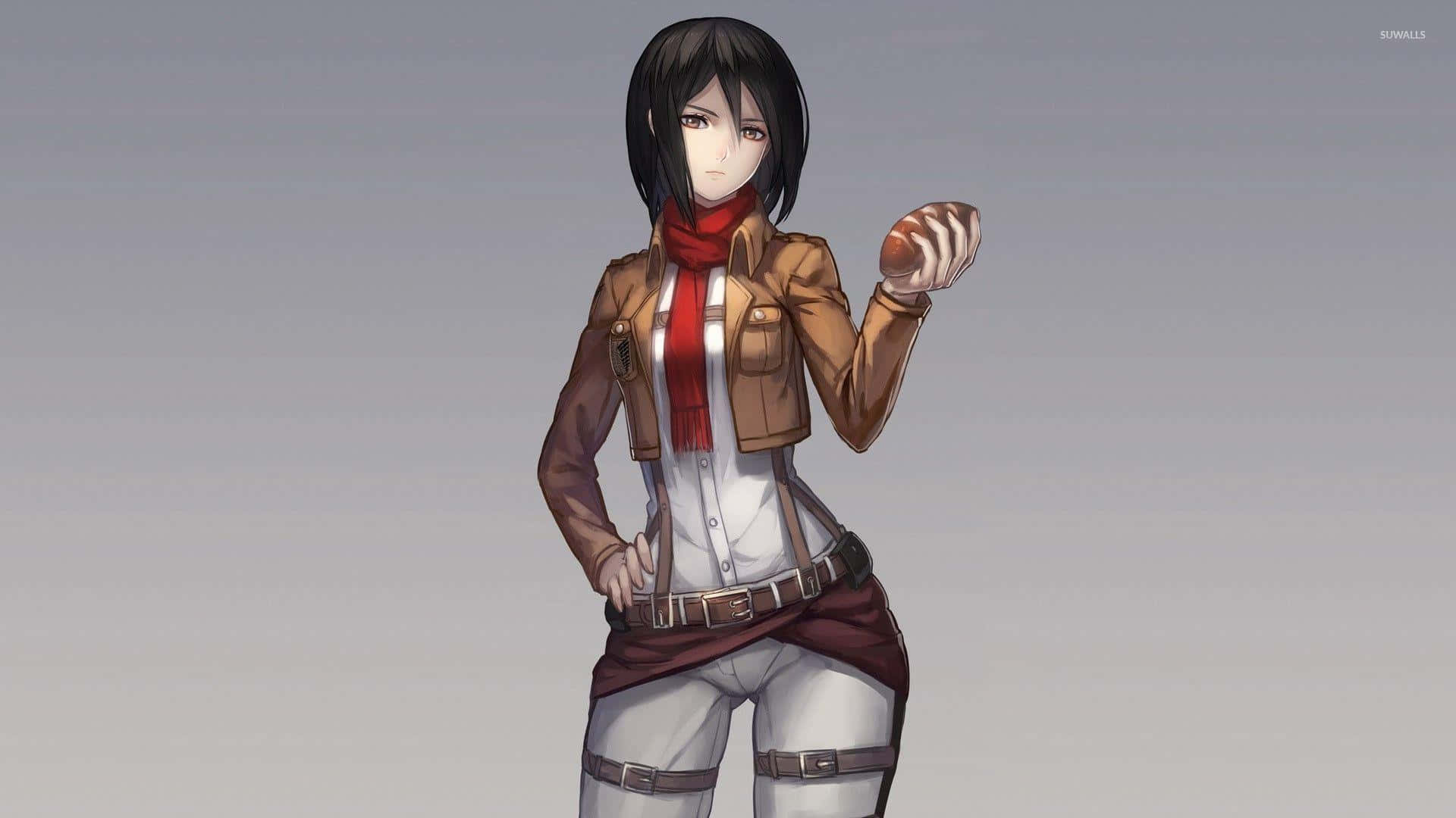 Mikasa Ackerman, brown jacket, red scarf, Full HD Desktop Wallpaper