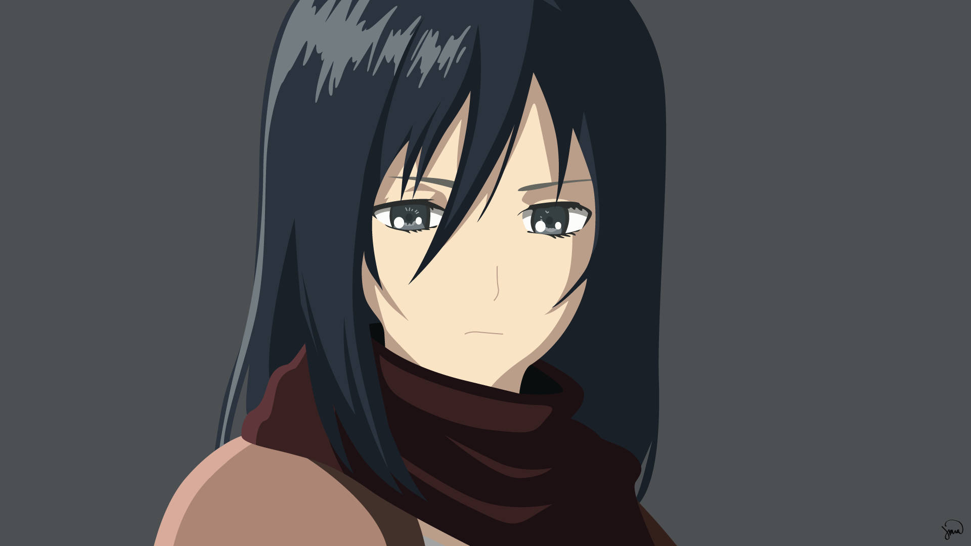 Mikasa Ackerman, red scarf, dark hair, Full HD Desktop Wallpaper