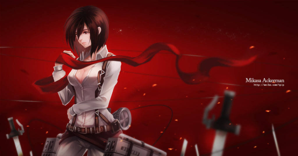 Mikasa Ackerman, white uniform, red scarf, SD Desktop Wallpaper