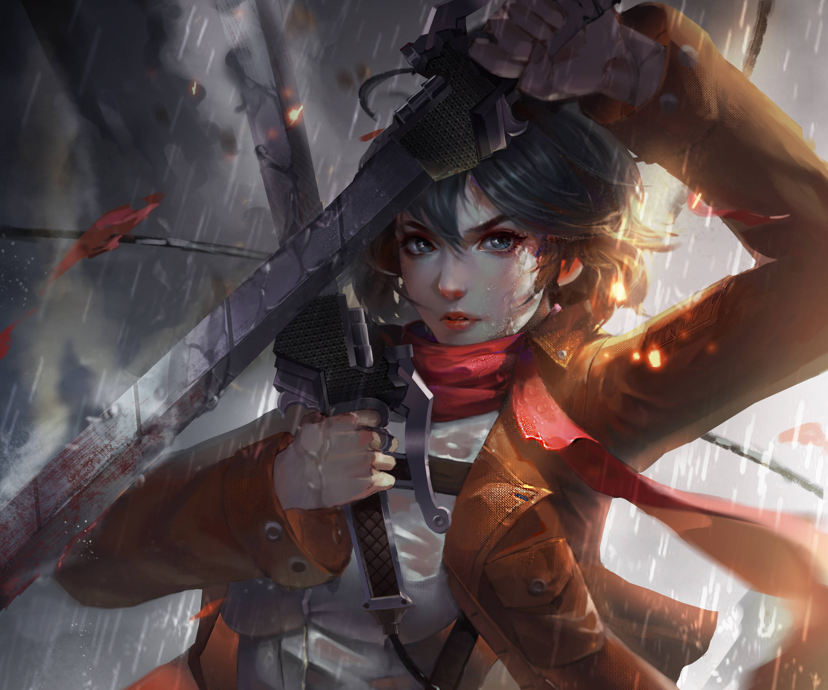Mikasa Ackerman, storm, rainstorm, 2K Desktop Wallpaper