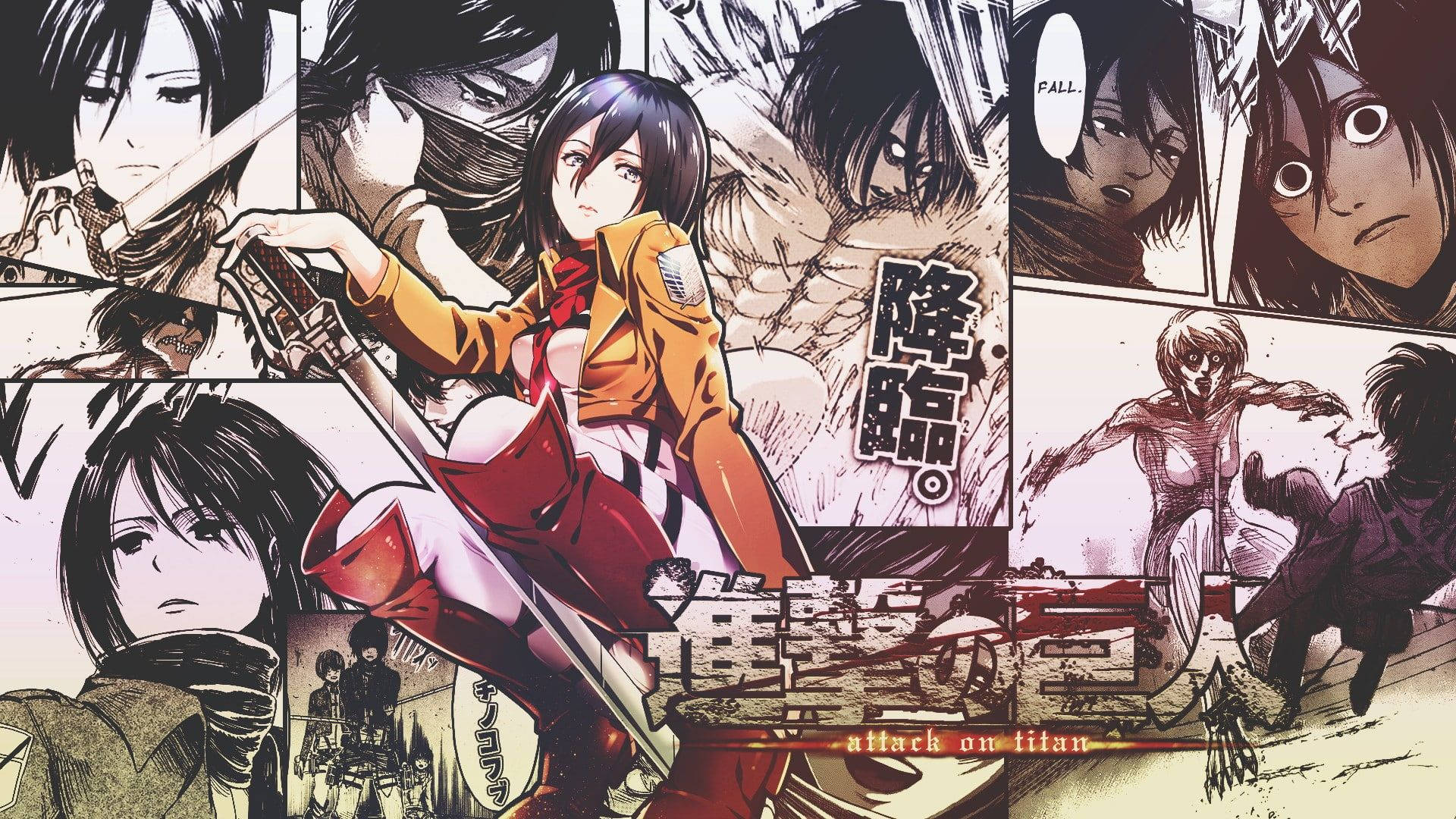 Mikasa Ackerman, manga panel, female warrior, Full HD Desktop Wallpaper