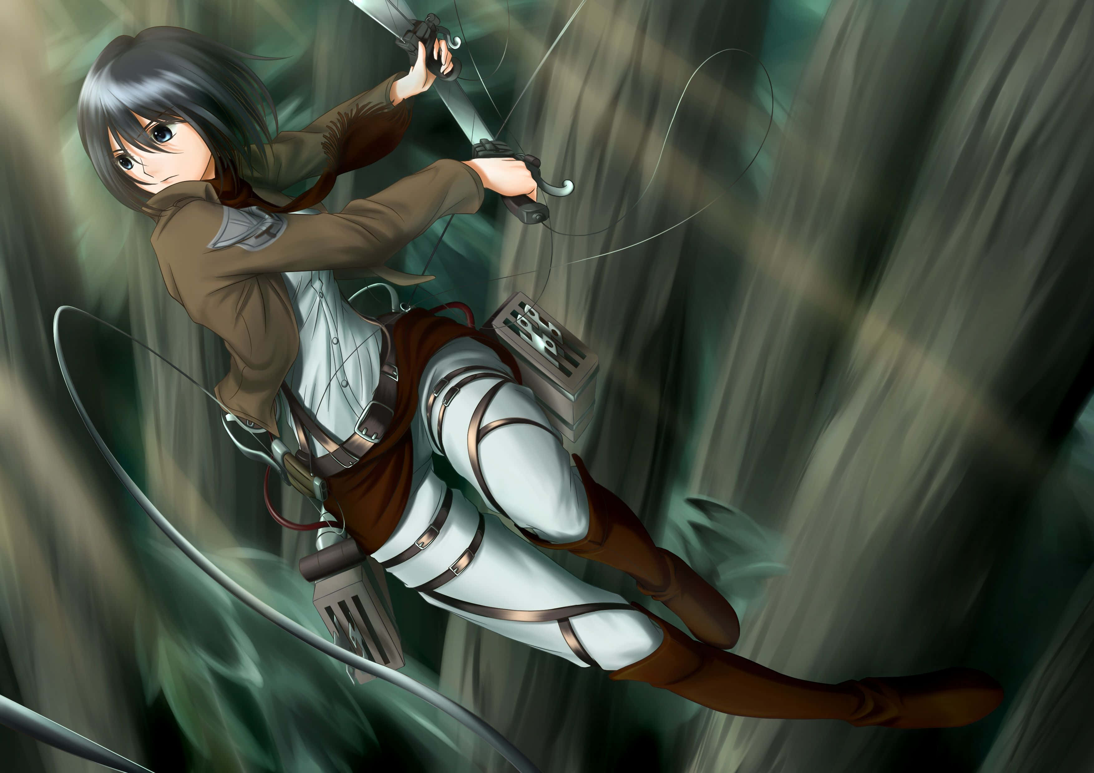 Mikasa Ackerman, maneuver gear, sword, 2K Desktop Wallpaper