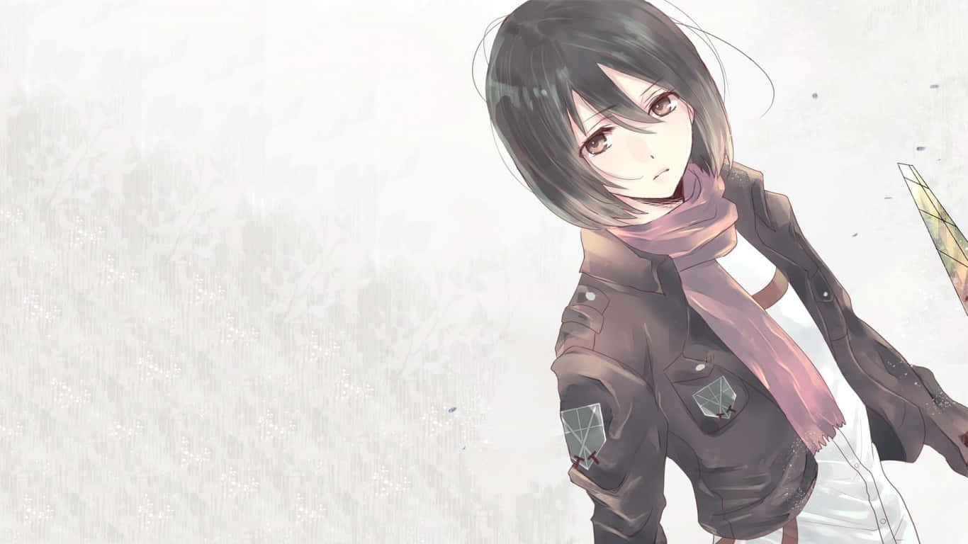 Mikasa Ackerman, purple scarf, snowy scene, HD Desktop Wallpaper