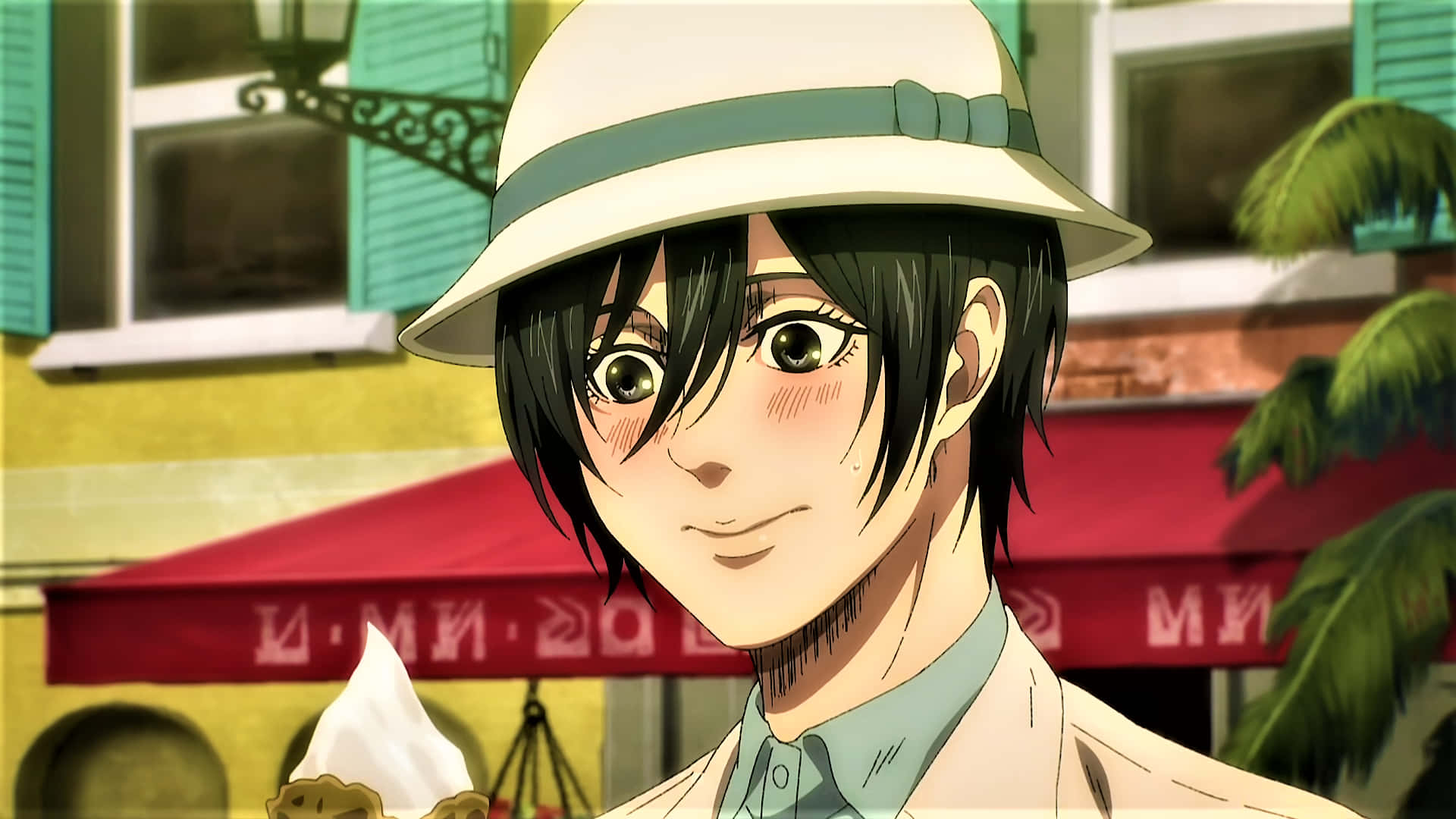 Mikasa Ackerman, black hair, white hat, Full HD Desktop Wallpaper