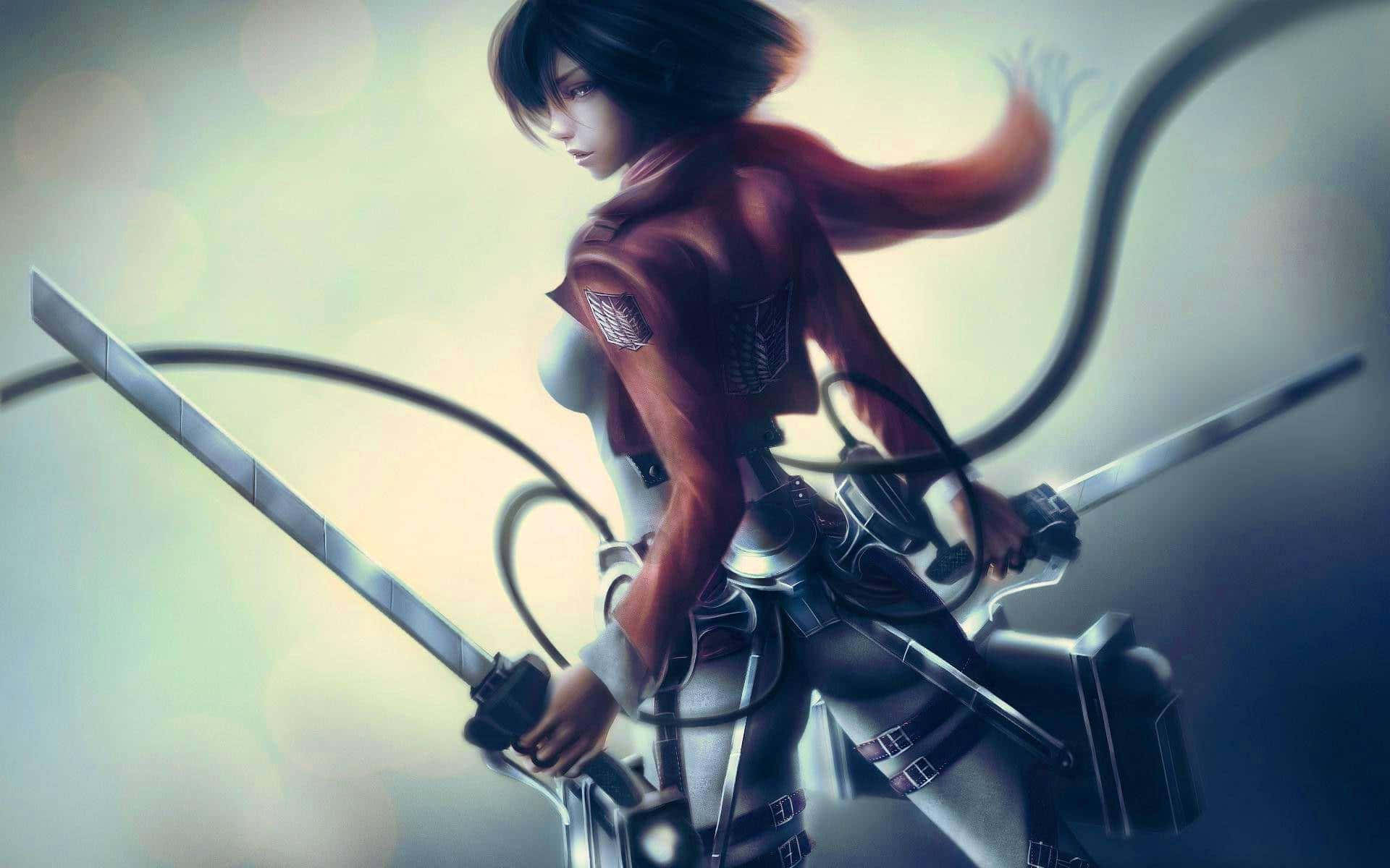 Mikasa Ackerman, red jacket, sword, Full HD Desktop Wallpaper