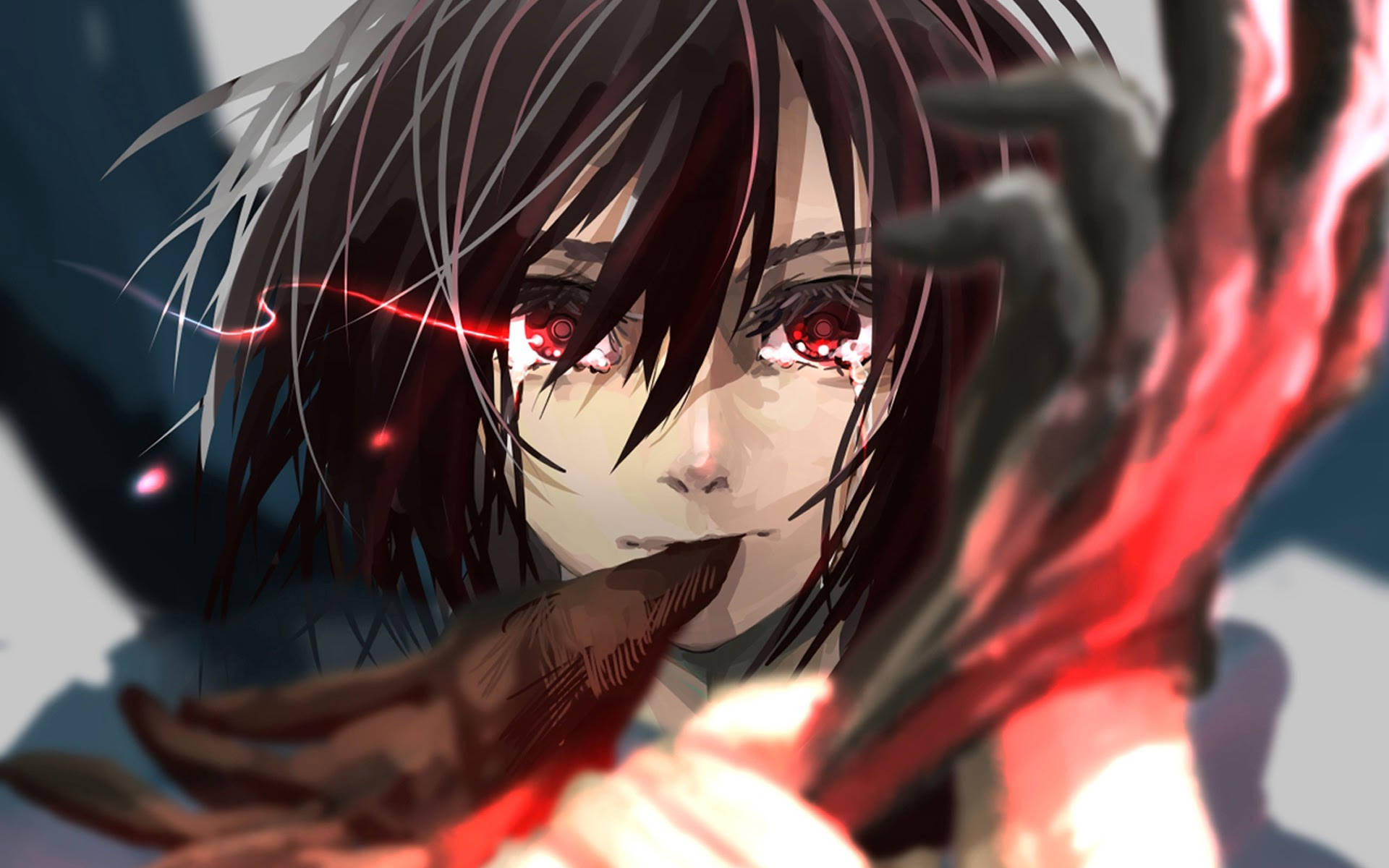 Mikasa Ackerman, red streak, glowing red eyes, Full HD Desktop Wallpaper