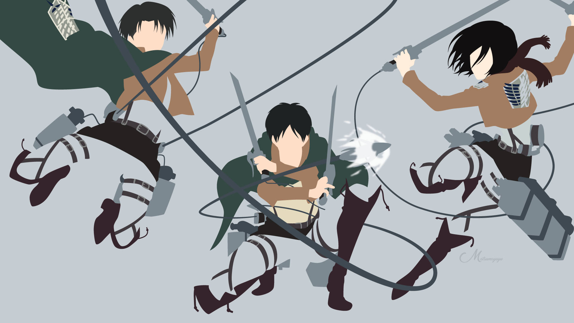 Mikasa Ackerman, vector art, green gear, Full HD Desktop Wallpaper