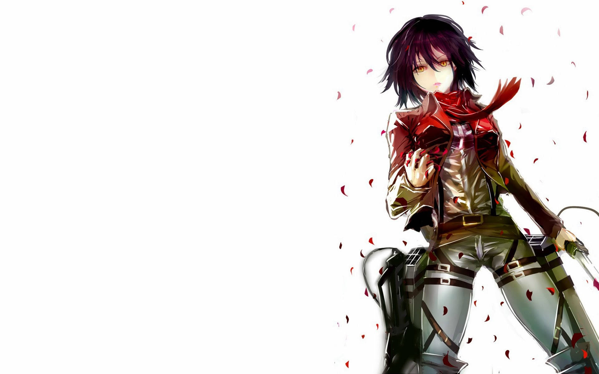 Mikasa Ackerman, dark hair, red scarf, Full HD Desktop Wallpaper