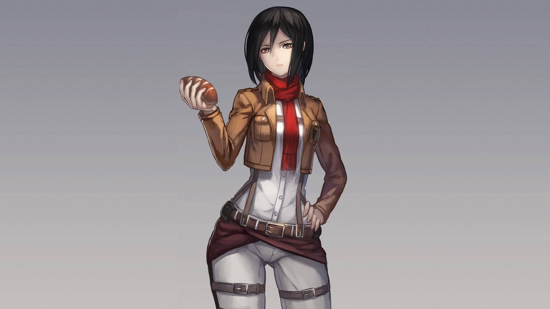 Mikasa Ackerman, black hair, red scarf, Full HD Desktop Wallpaper