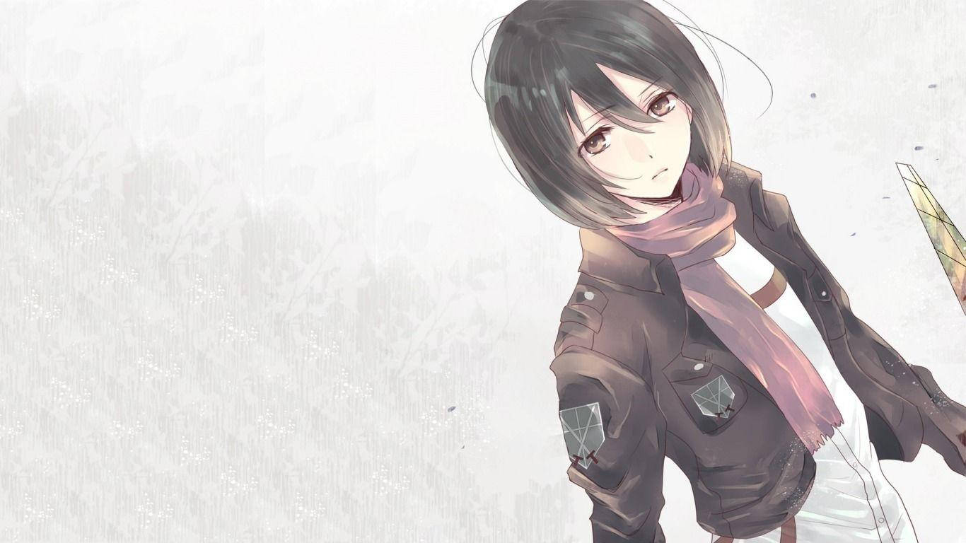 Mikasa, short dark hair, pink scarf, HD Desktop Wallpaper