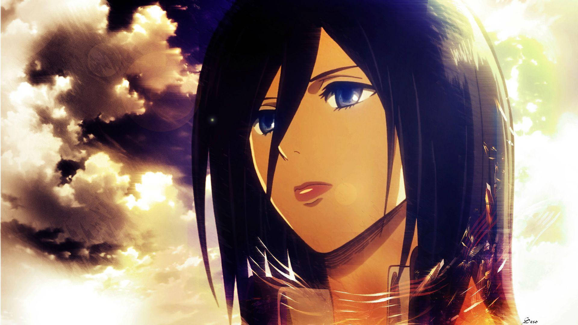 Mikasa, long hair, blue eyes, Full HD Desktop Wallpaper