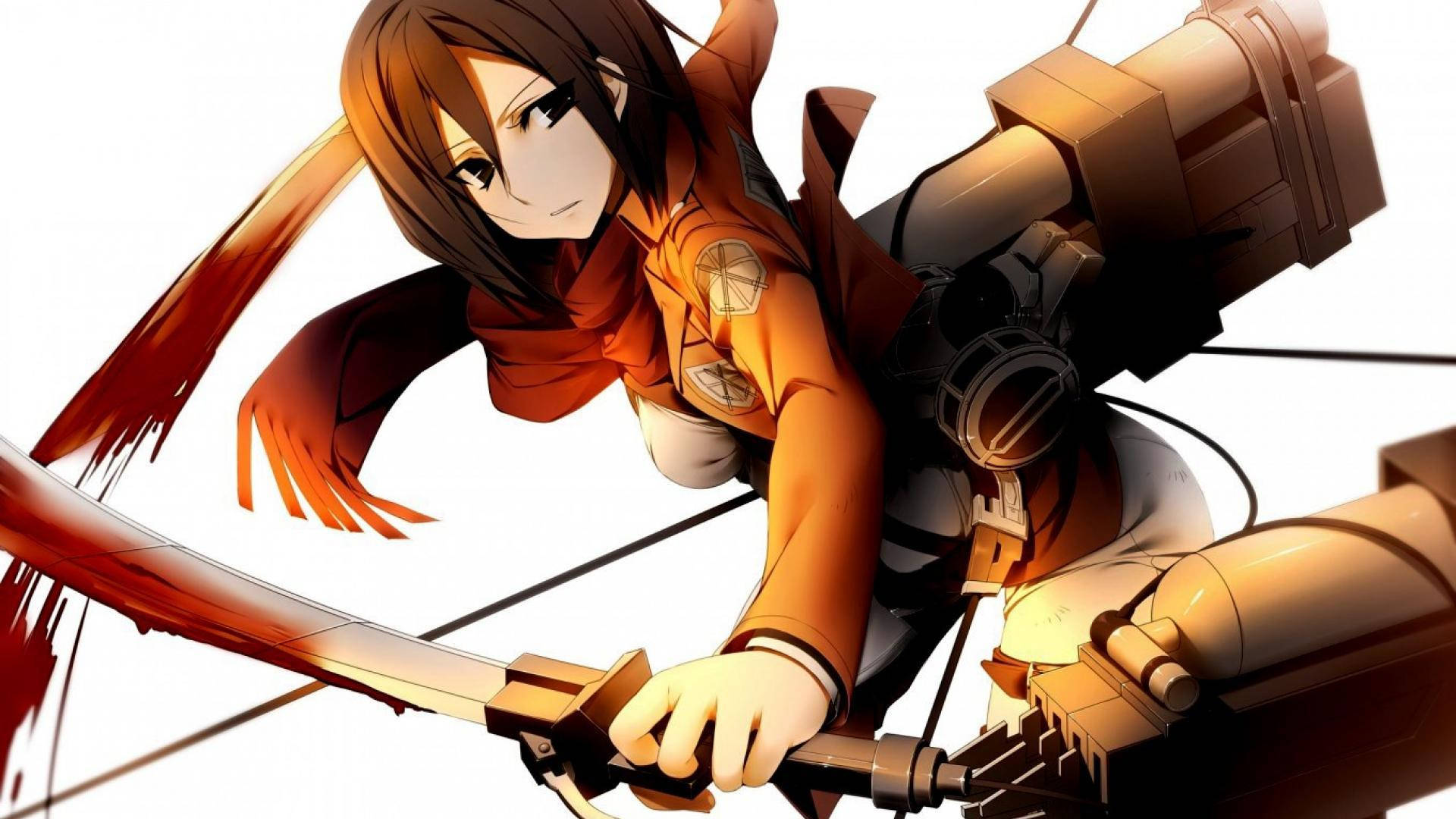 Mikasa, orange uniform, sword, Full HD Desktop Wallpaper