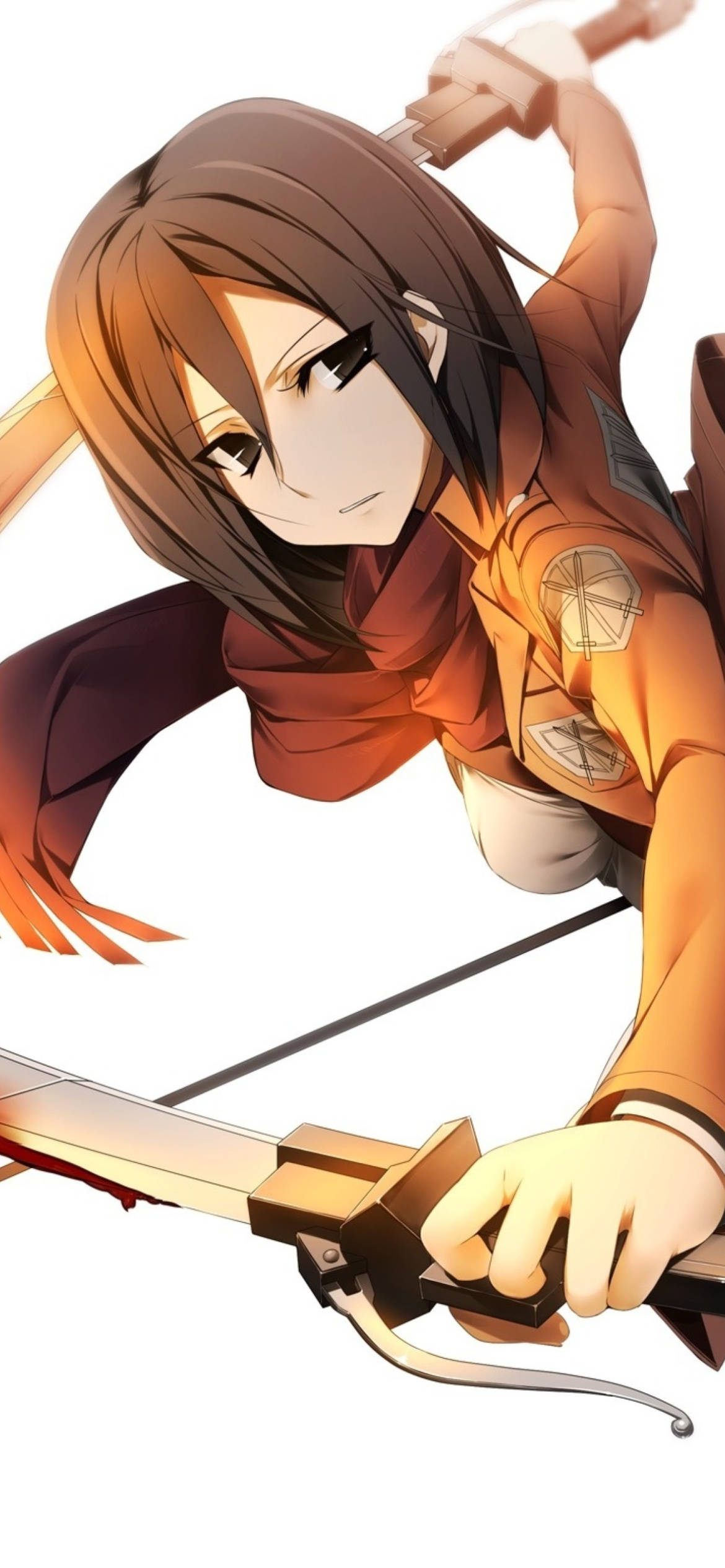 Mikasa, orange uniform, sword, Full HD Phone Wallpaper