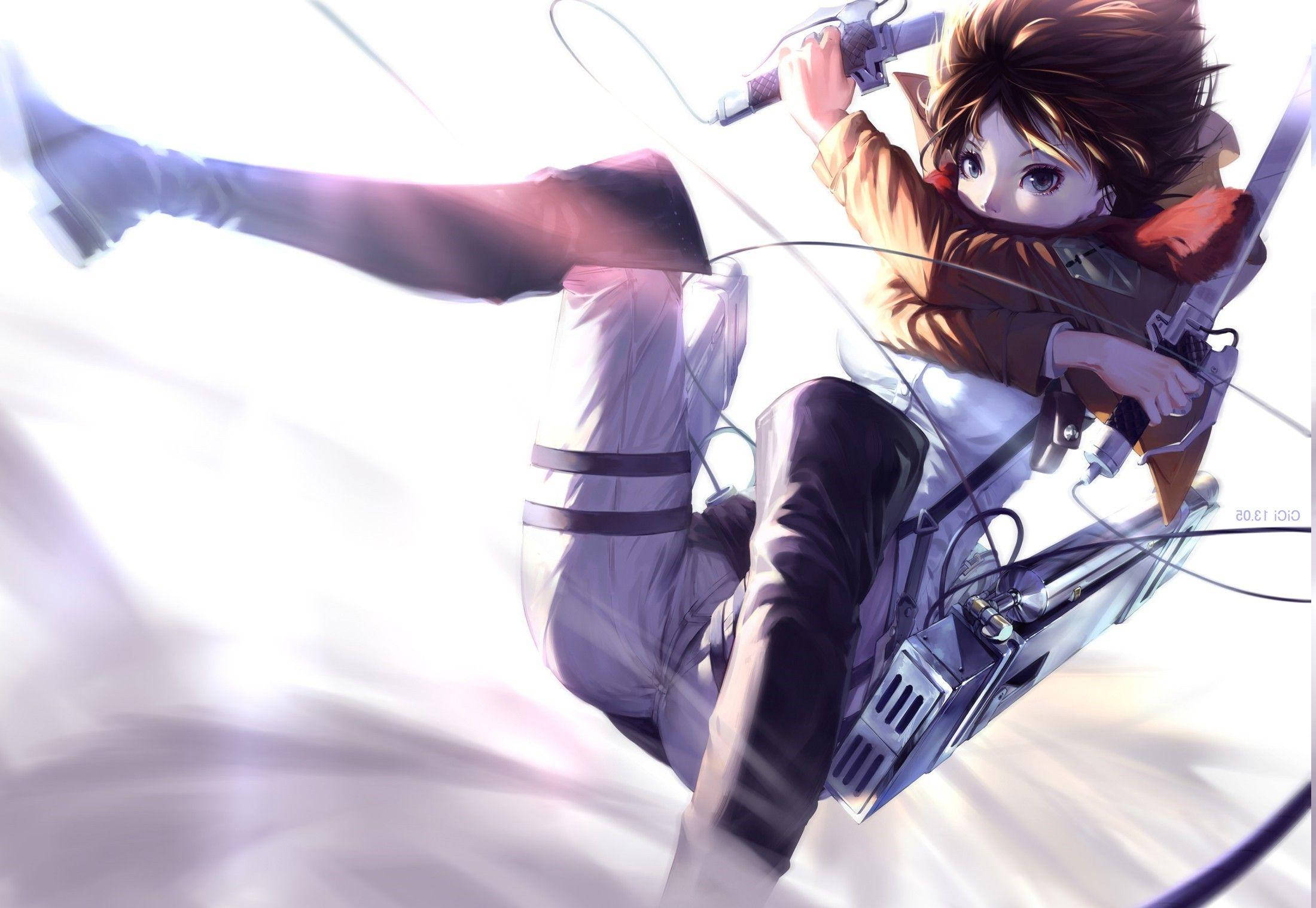 Mikasa, maneuver gear suit, bright sky, Full HD Desktop Wallpaper