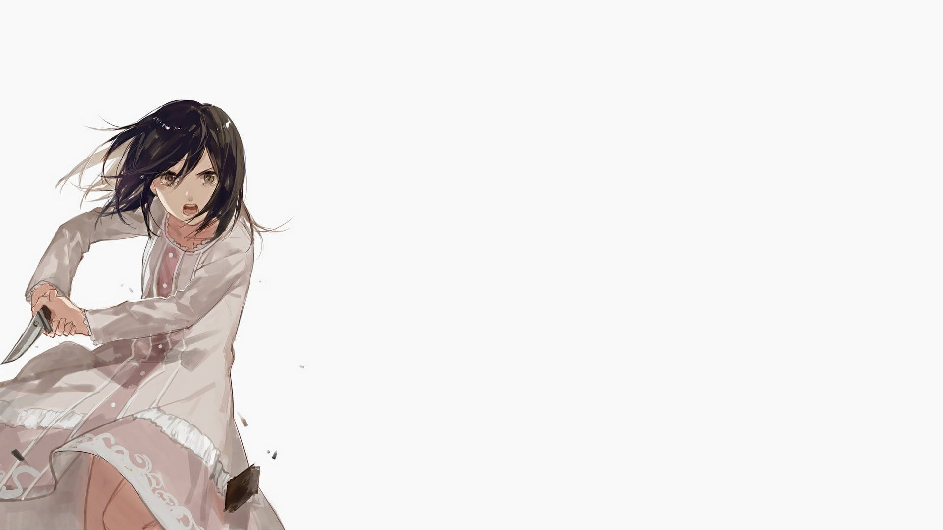 Mikasa, white dress, knife, Full HD Desktop Wallpaper