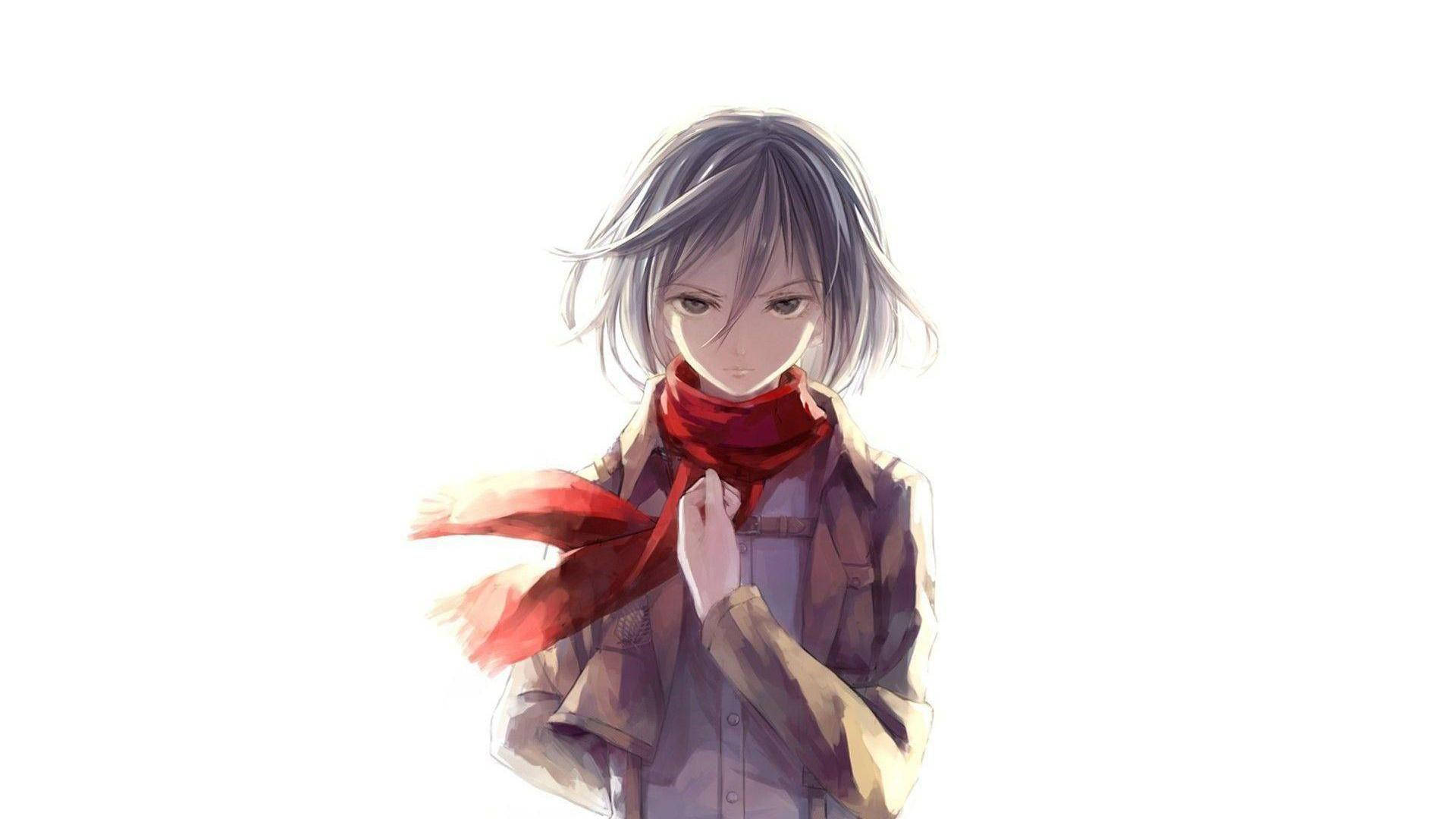 Mikasa, gray hair, red scarf, Full HD Desktop Wallpaper