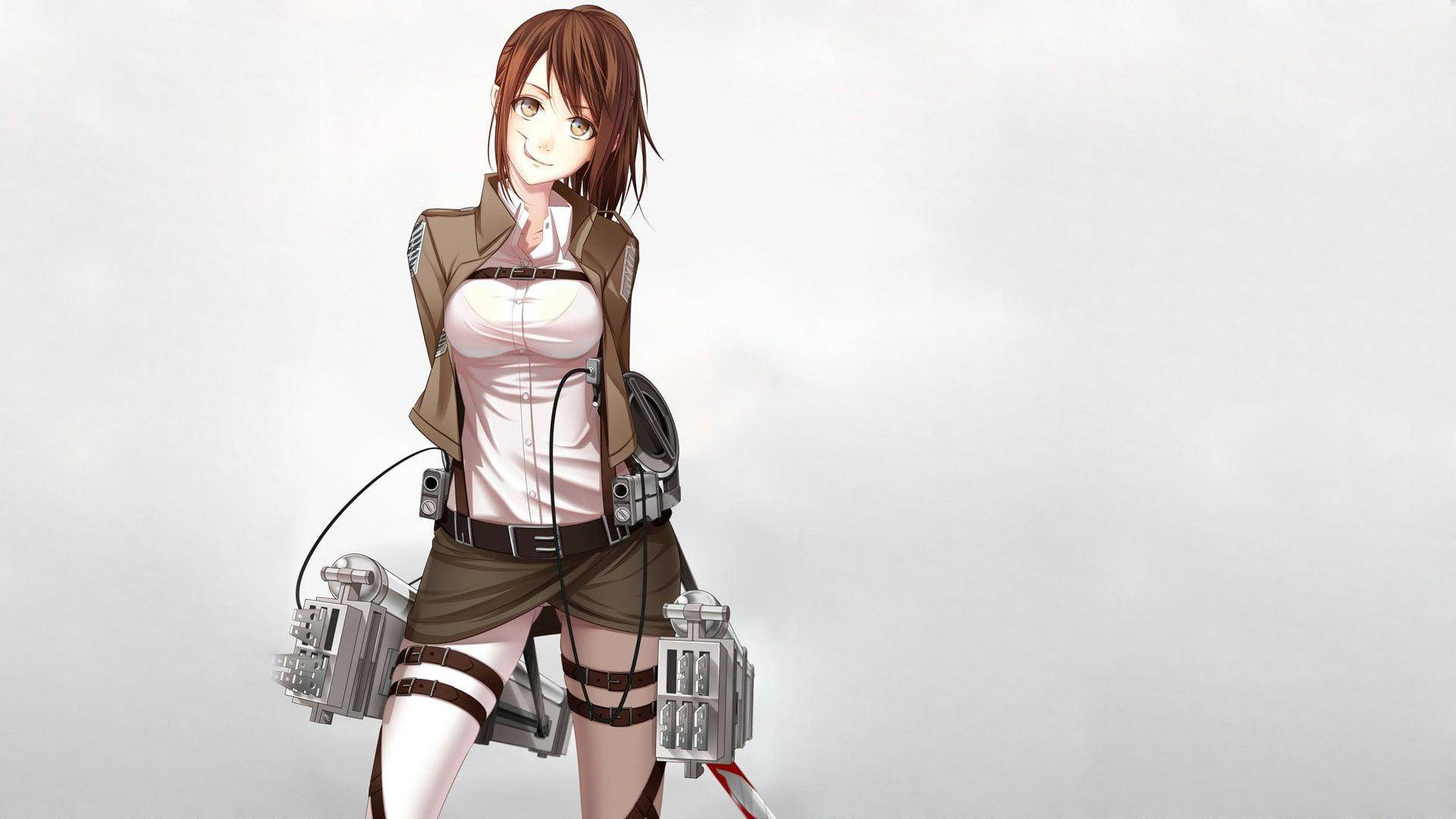 Mikasa, ponytail, brown gear, Full HD Desktop Wallpaper