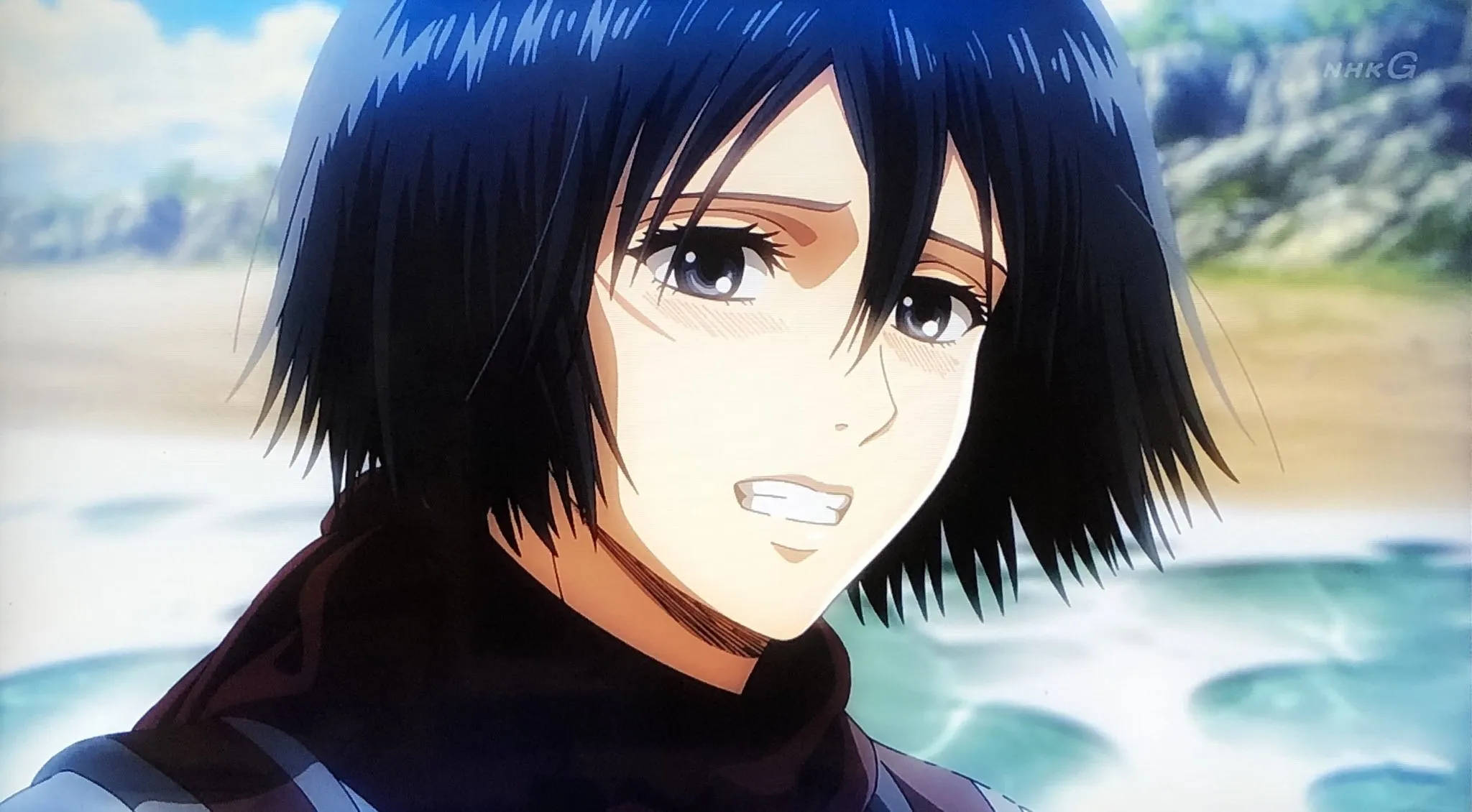 Mikasa, short black hair, determined eyes, Full HD Desktop Wallpaper