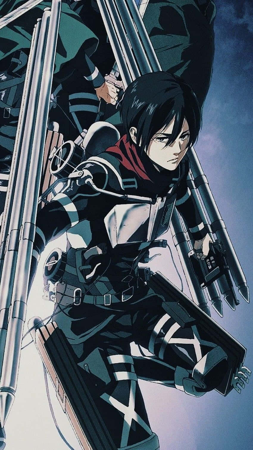 Mikasa, 3D maneuver gear suit, stormy sky, HD Phone Wallpaper