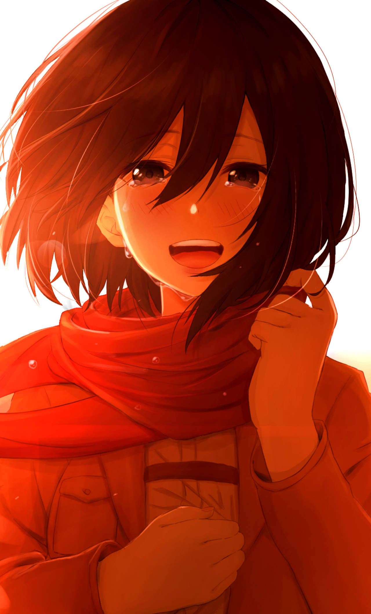Mikasa, short dark hair, red scarf, Full HD Phone Wallpaper