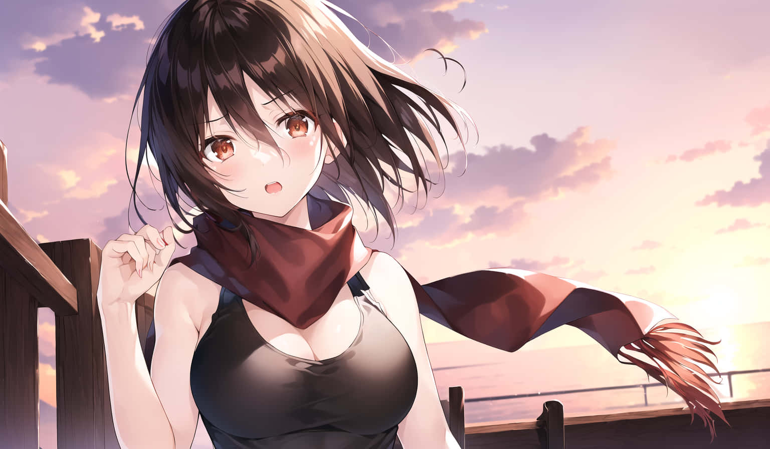 Mikasa, brown hair, scarf, HD Desktop Wallpaper