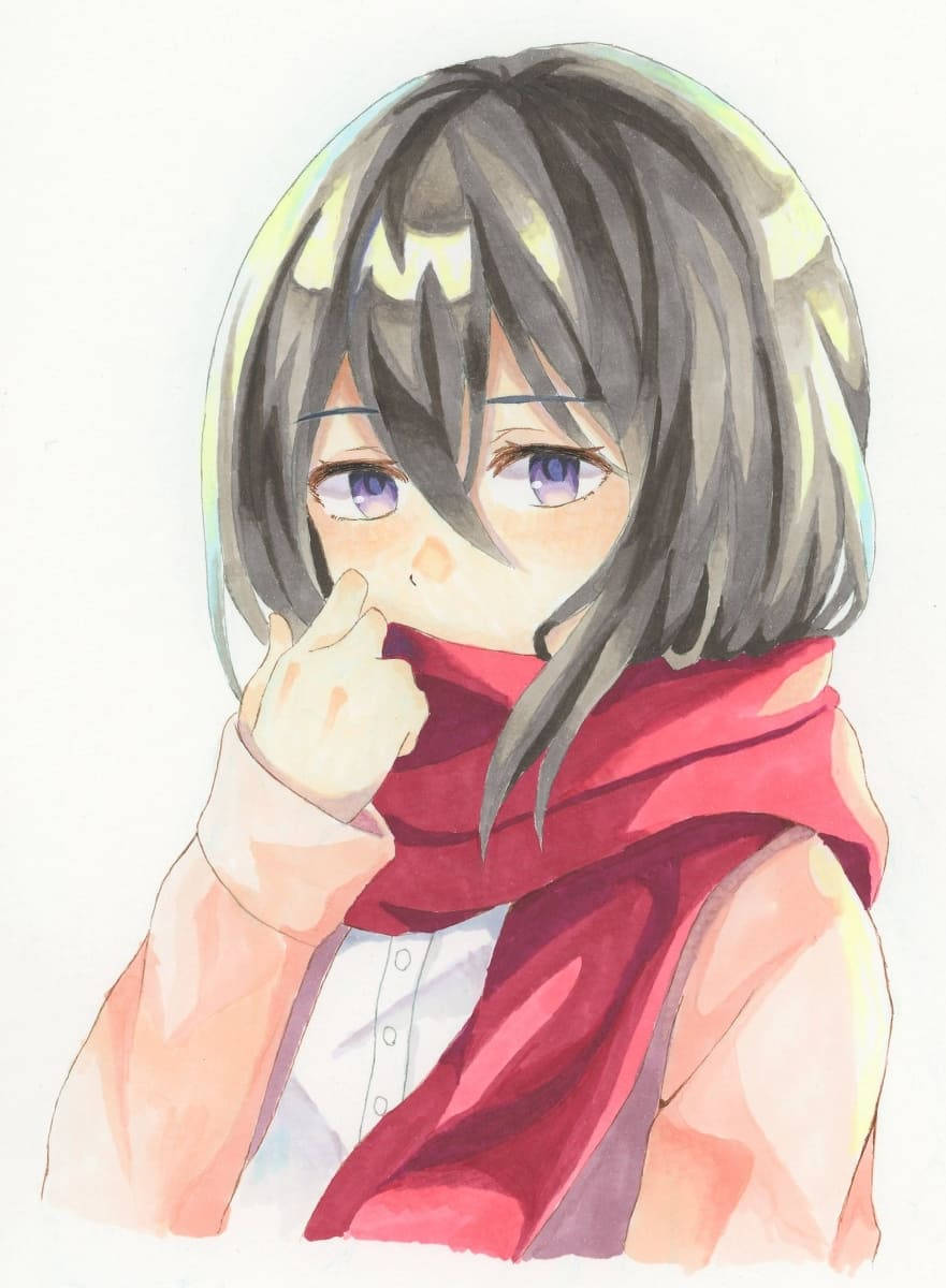 Mikasa, watercolor anime girl, short gray hair, SD Phone Wallpaper