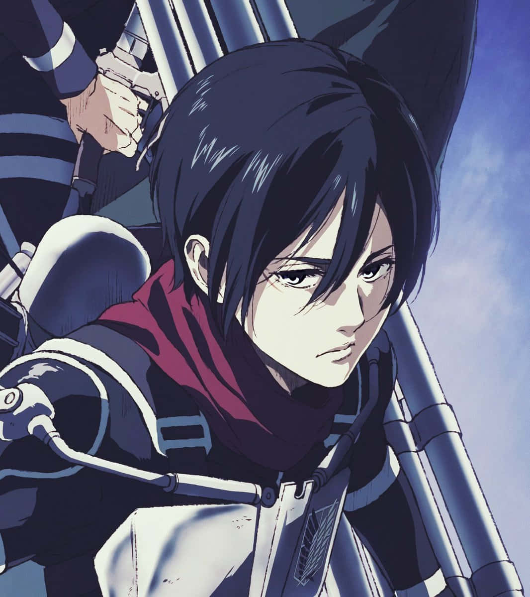 Mikasa, short dark hair, red scarf, SD Phone Wallpaper