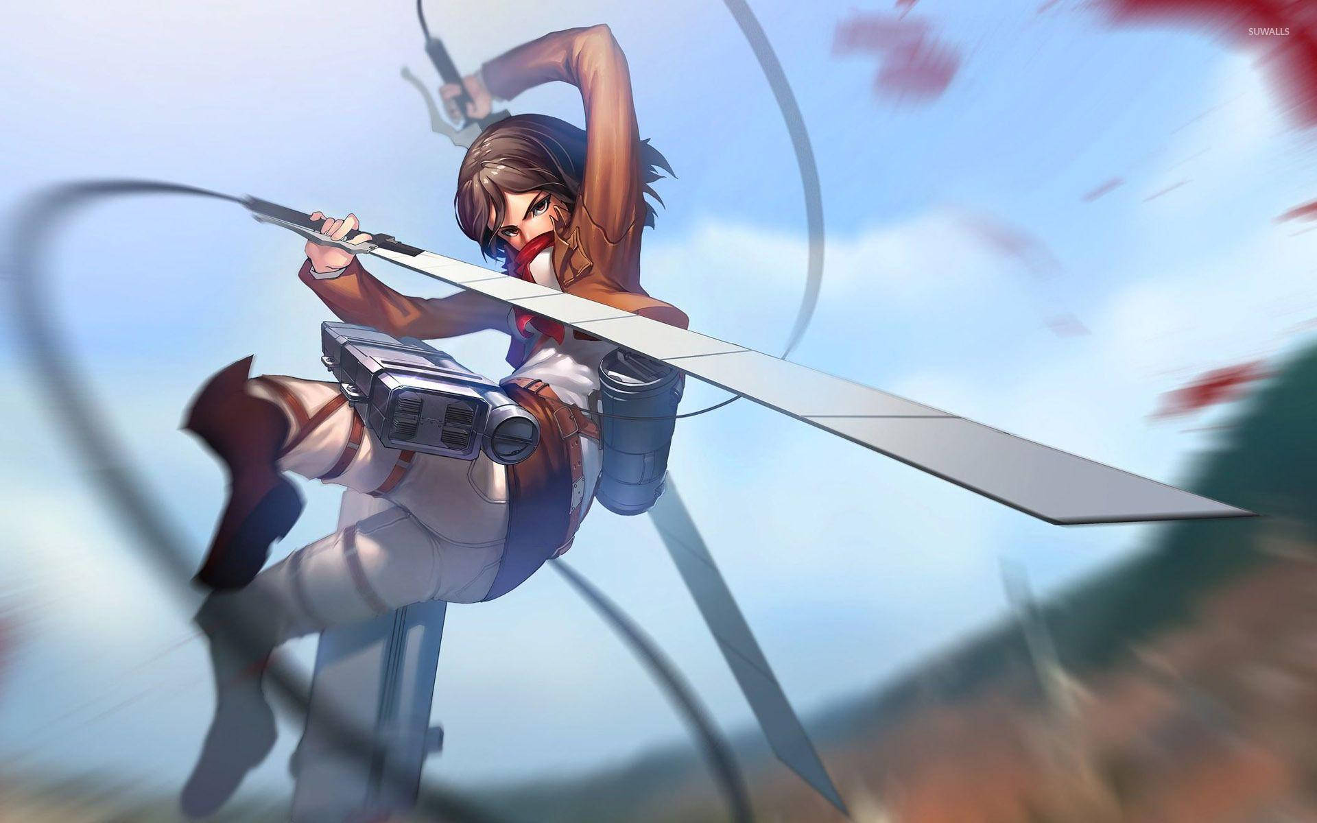 Mikasa, harness, massive sword, Full HD Desktop Wallpaper