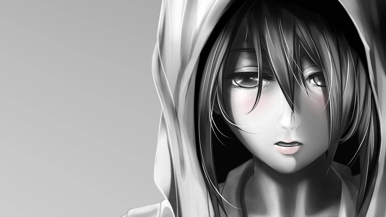 Mikasa, black and white, anime girl, HD Desktop Wallpaper