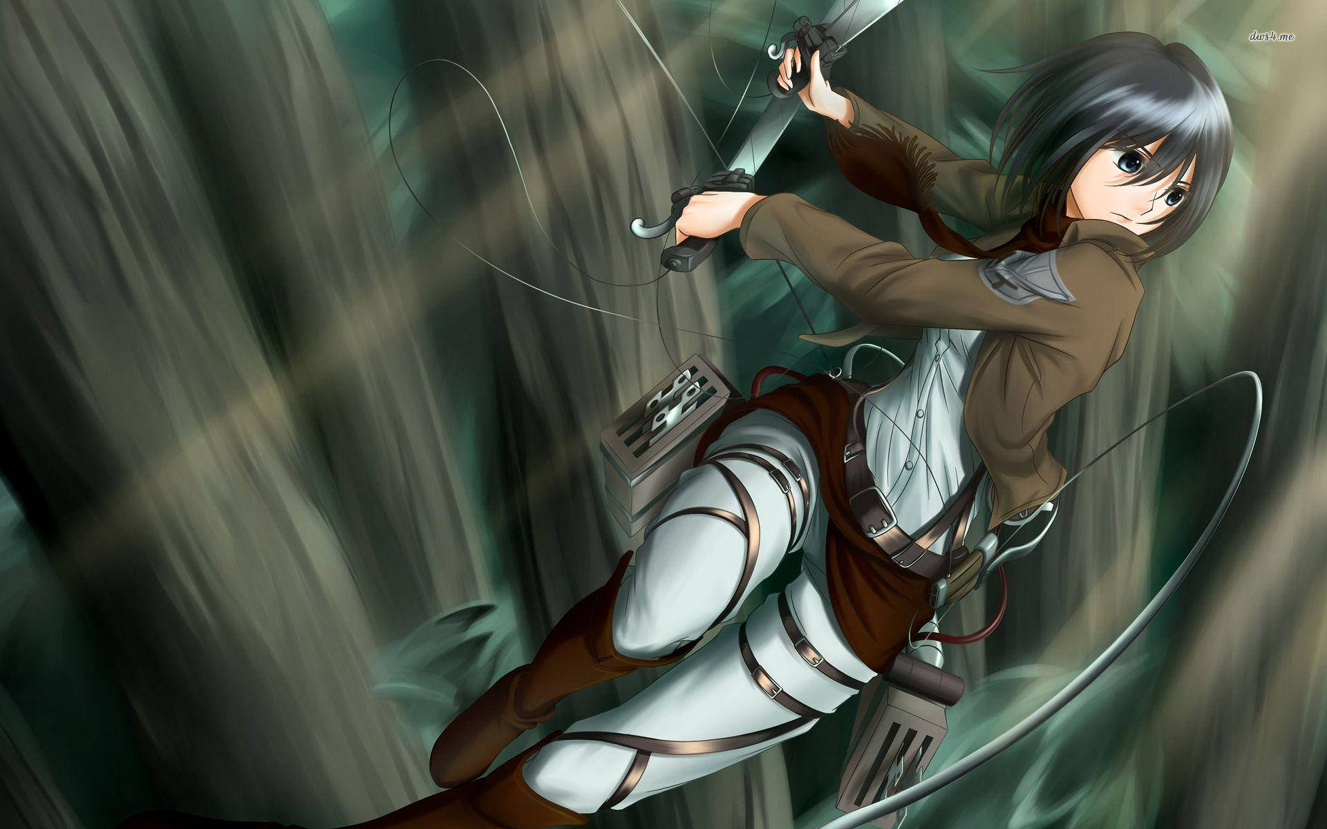 Mikasa, brown and white uniform, sword, Full HD Desktop Wallpaper