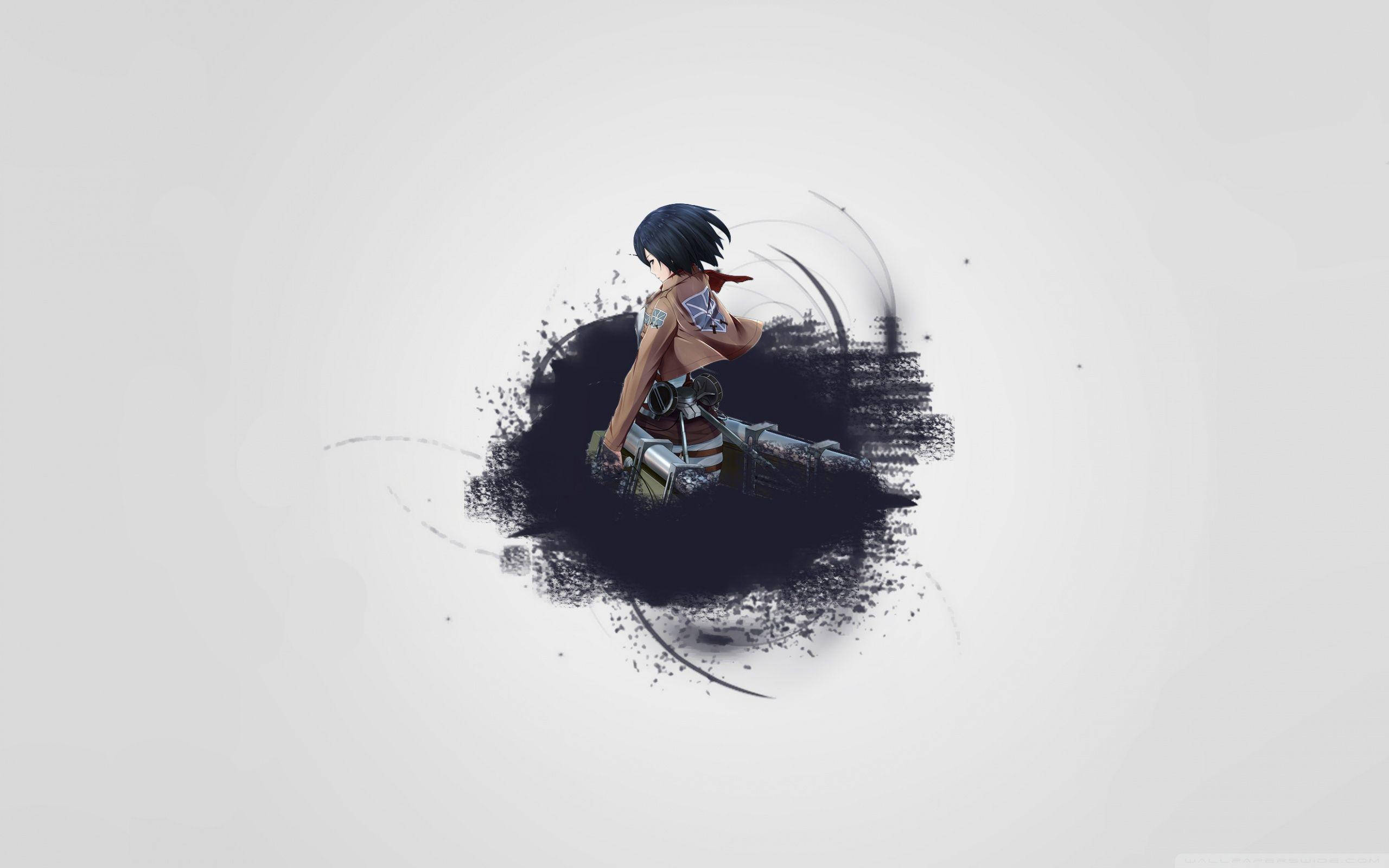 Mikasa, black brush art, dark-haired anime girl, 2K Desktop Wallpaper
