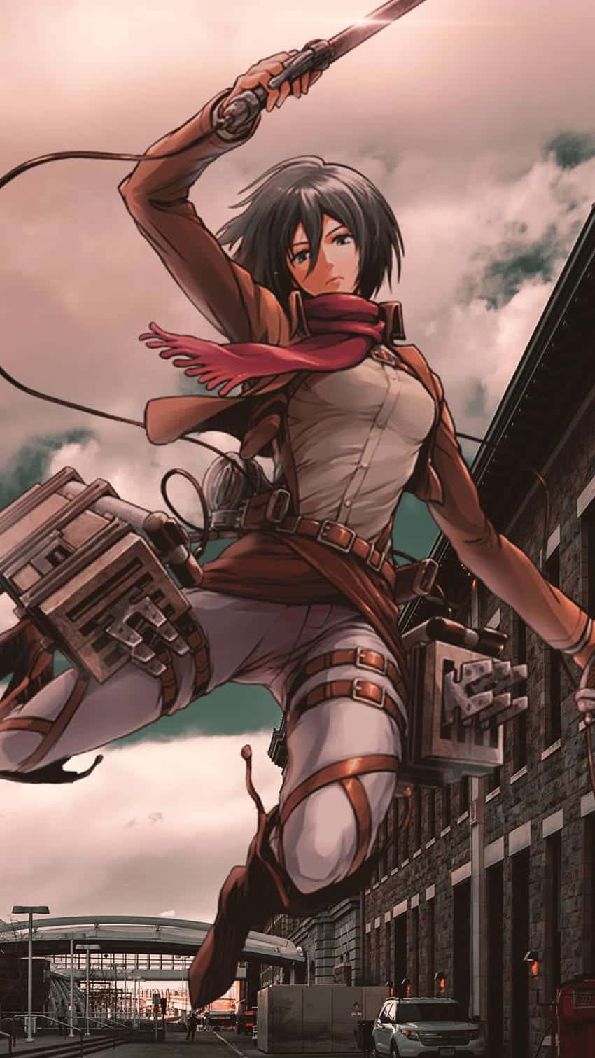 Mikasa, anime warrior, cityscape, HD Phone Wallpaper