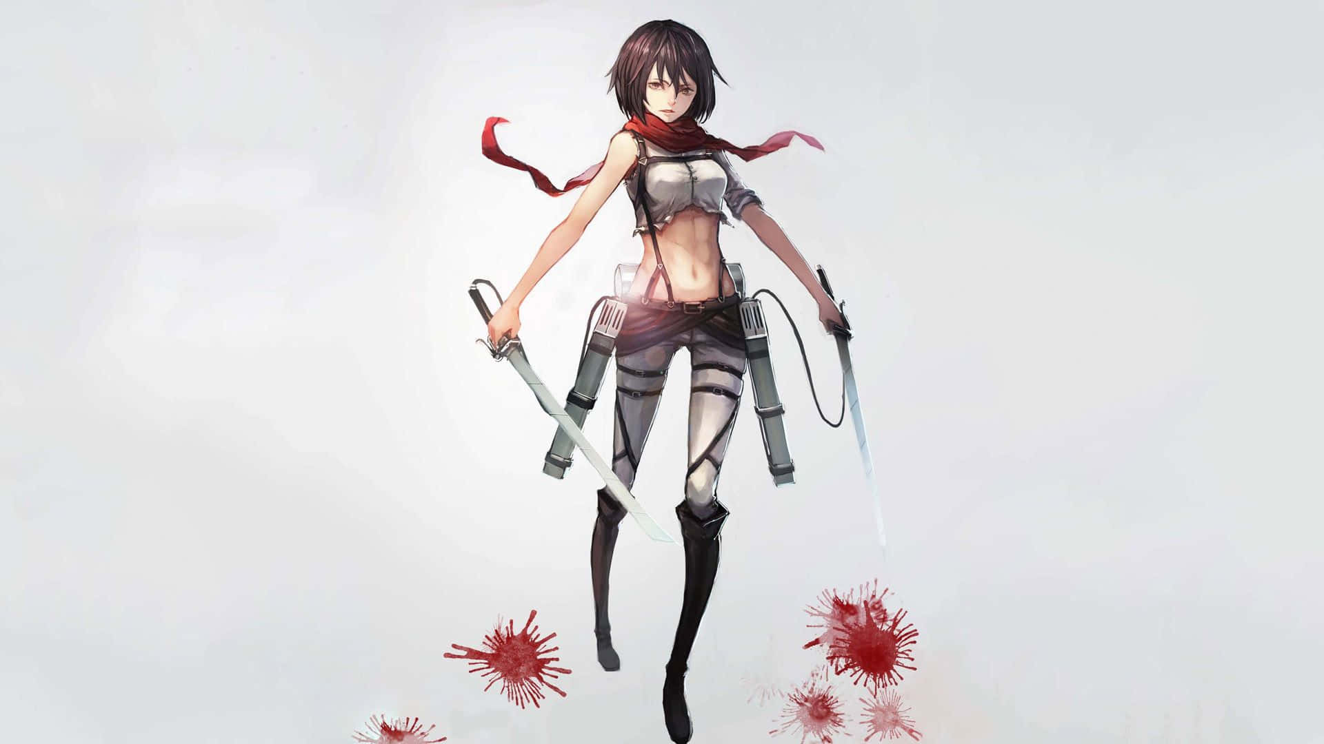 Mikasa, red scarf, dual swords, Full HD Desktop Wallpaper