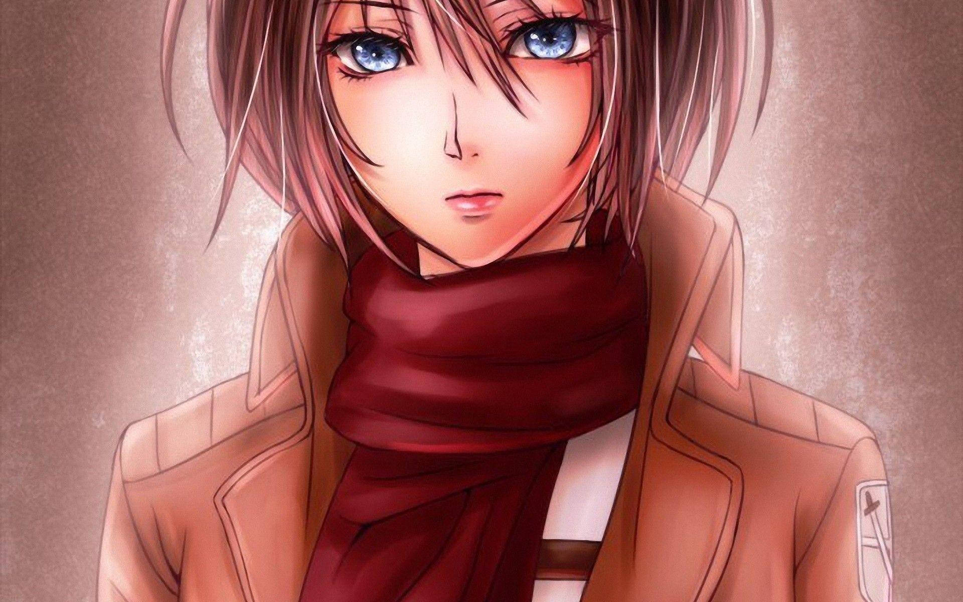 Mikasa, blue eyes, pink hair, Full HD Desktop Wallpaper