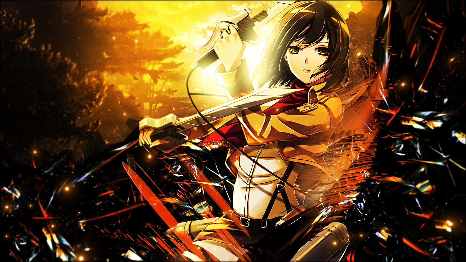 Mikasa, anime girl, military gear, Full HD Desktop Wallpaper