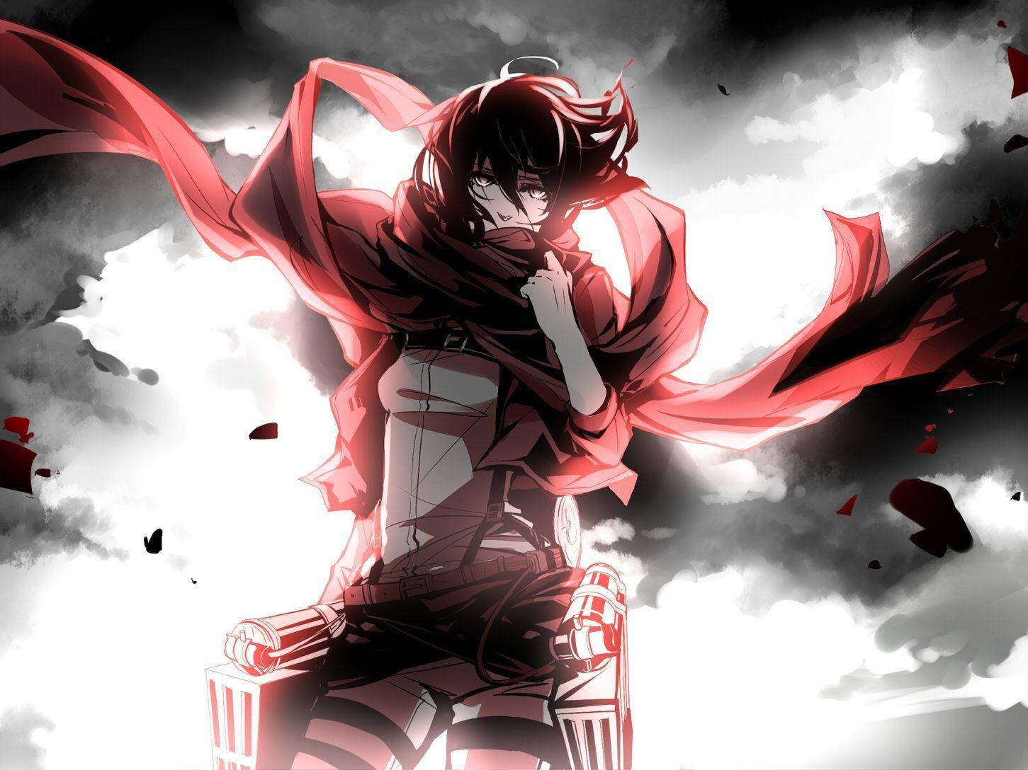 Mikasa, Dark Clouds, red cloak, HD Desktop Wallpaper