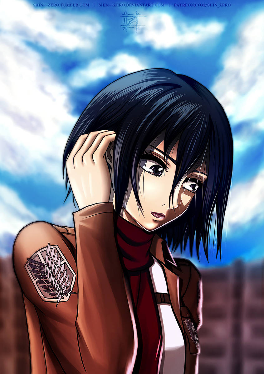 Mikasa, dark hair, brown jacket, SD Phone Wallpaper