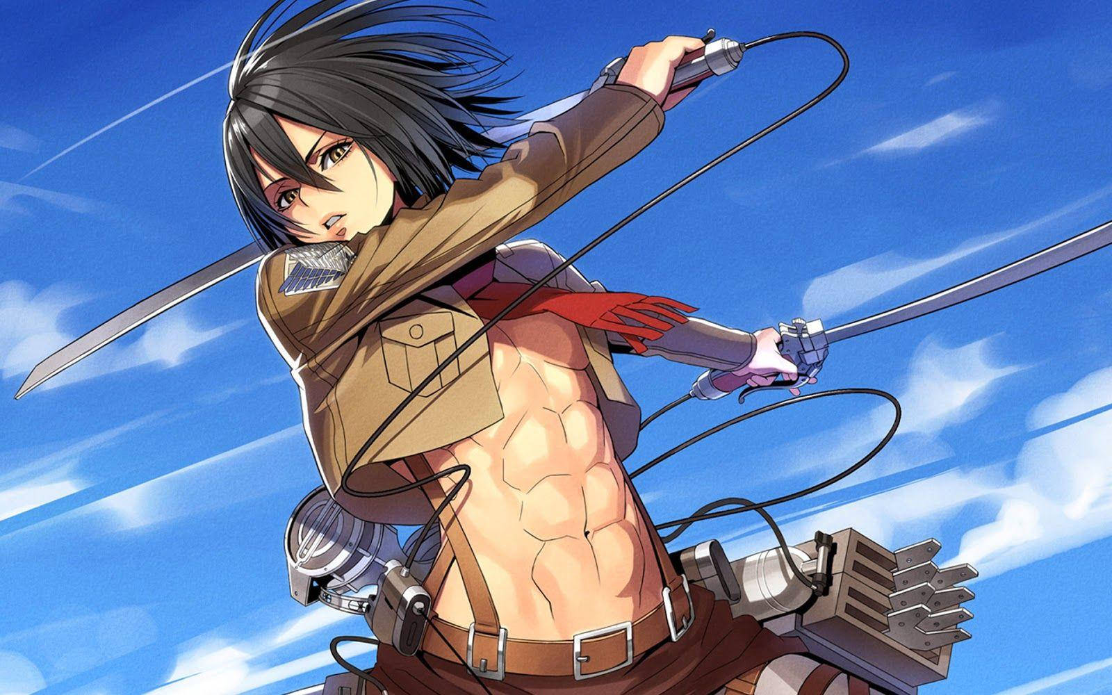 Mikasa, black hair, exposed abs, HD Desktop Wallpaper