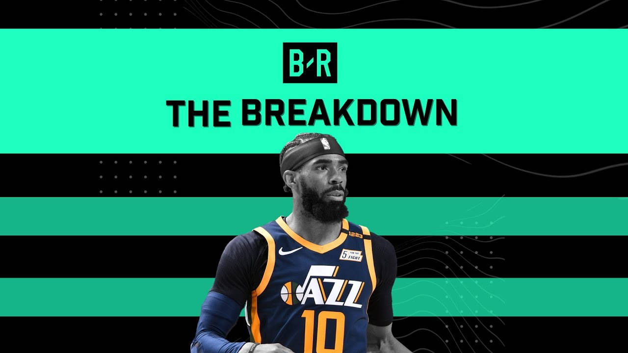 Mike Conley, Jazz jersey, teal and black striped background, HD Desktop Wallpaper