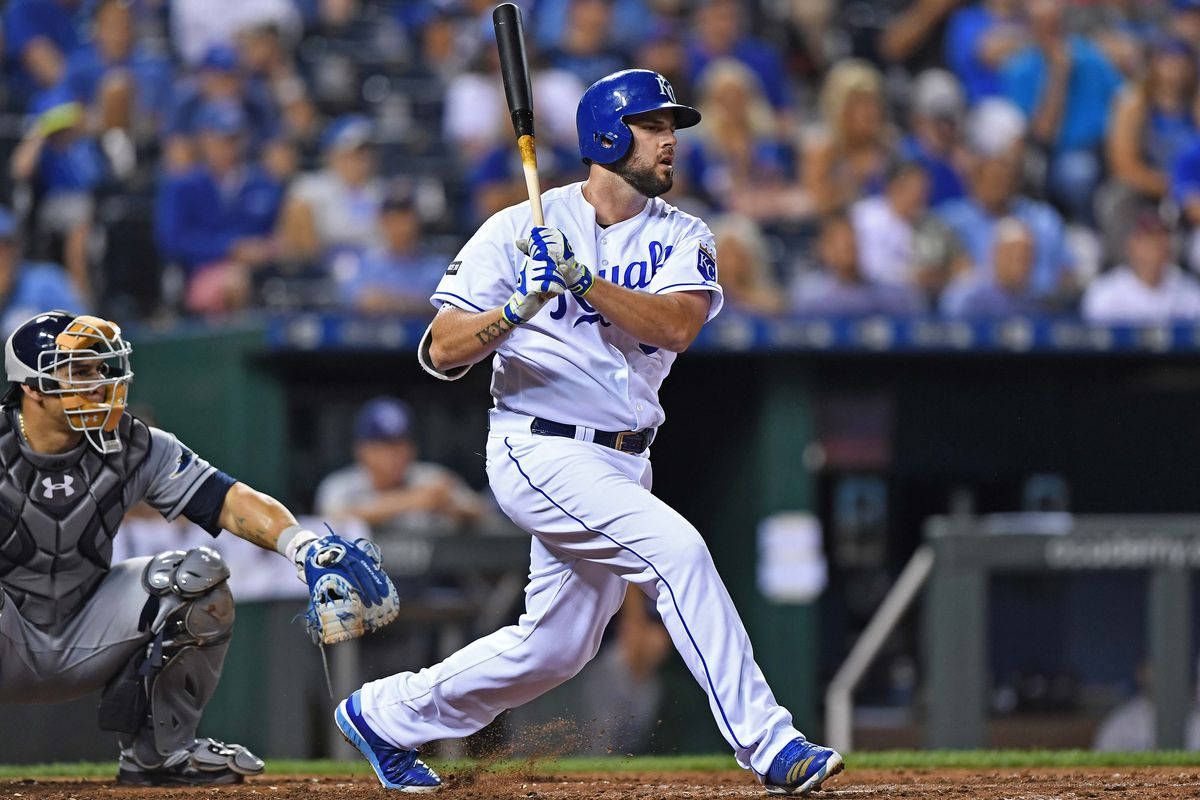 Mike Moustakas, batter up, white uniform, SD Desktop Wallpaper