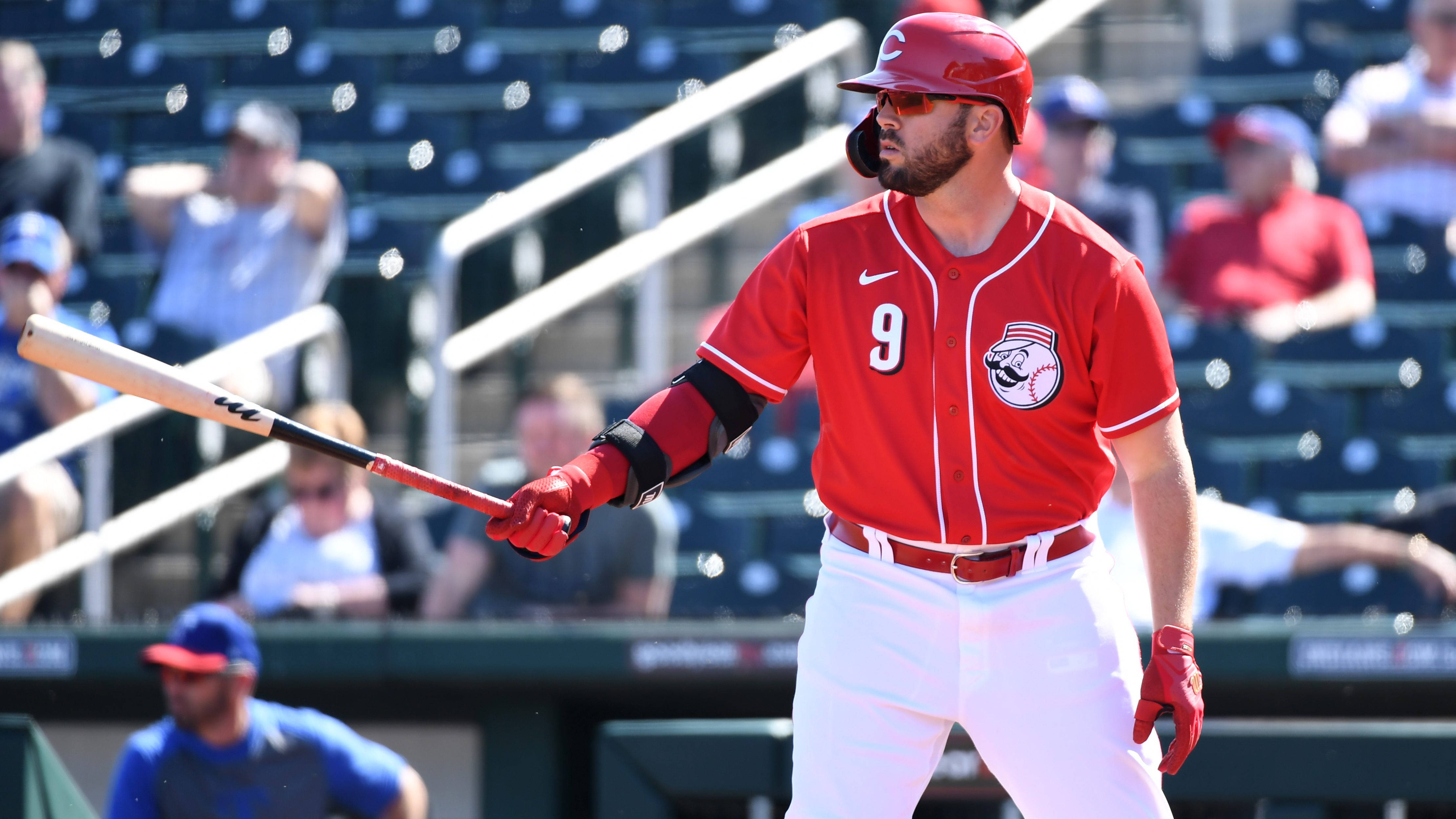 Mike Moustakas, red uniform, number 9, 4K Desktop Wallpaper