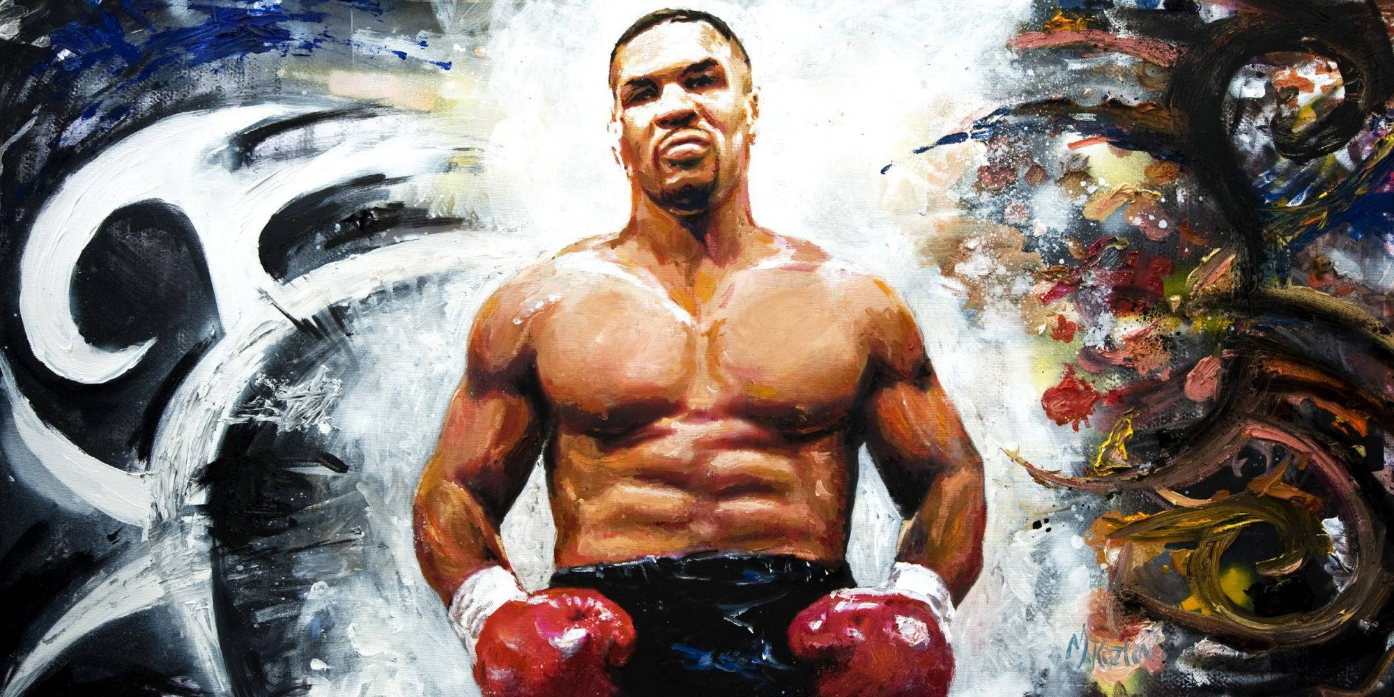 Mike Tyson, red gloves, abstract background, Full HD Desktop Wallpaper