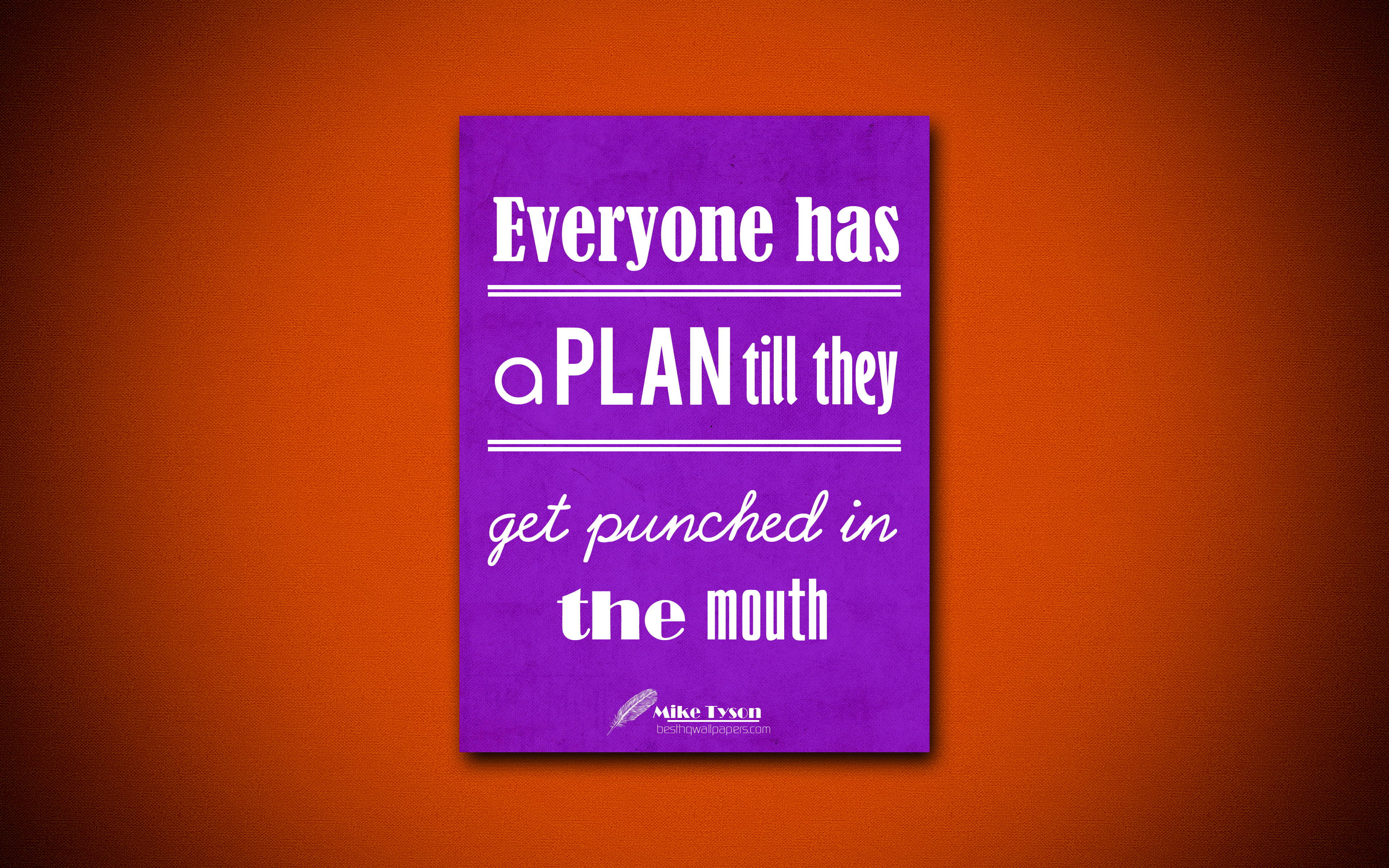 Mike Tyson, Everyone has a PLAN till they get punched in the mouth, purple motivational quote poster, 4K Desktop Wallpaper