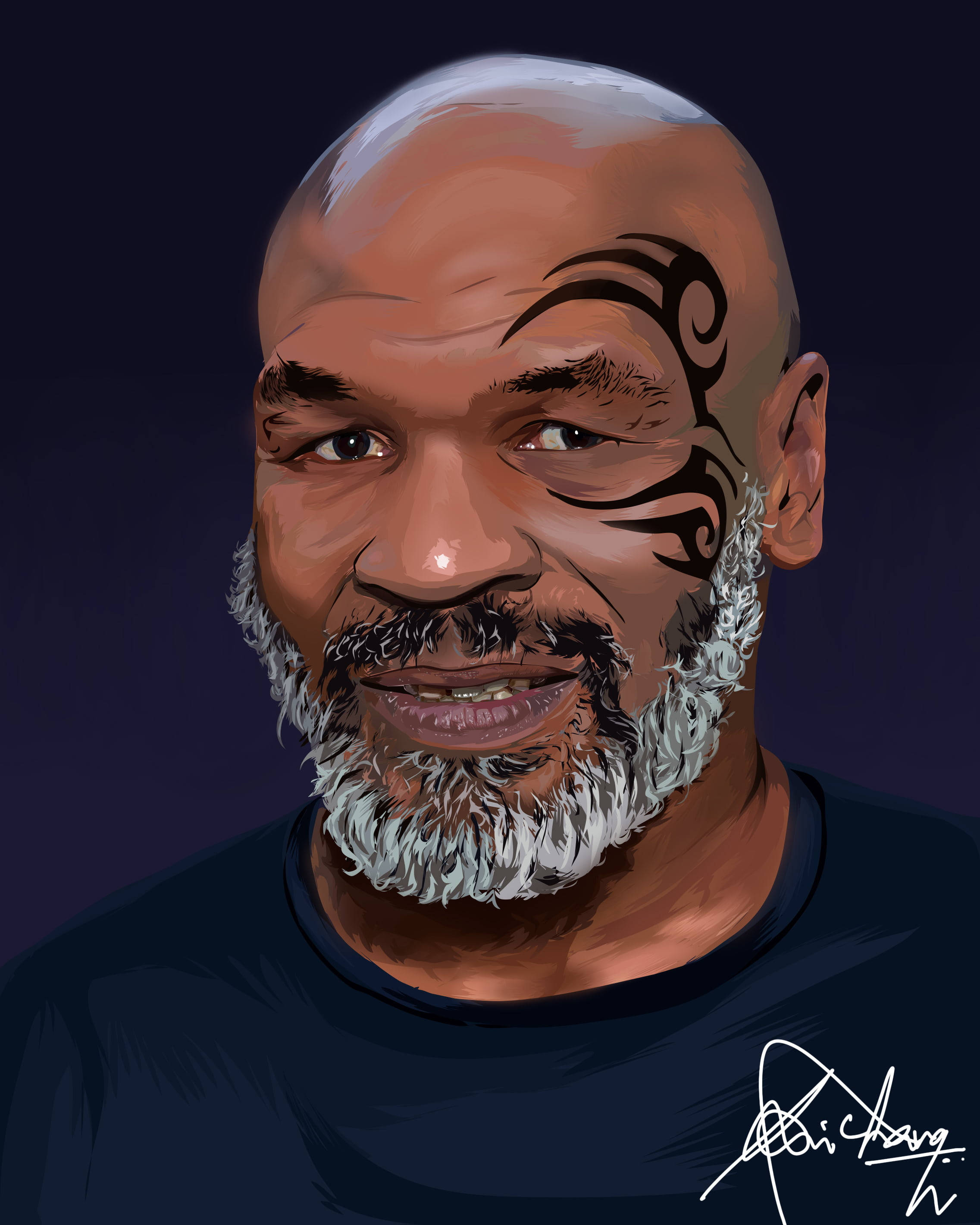 Mike Tyson, bald head, intricate tribal tattoo, 2K Phone Wallpaper